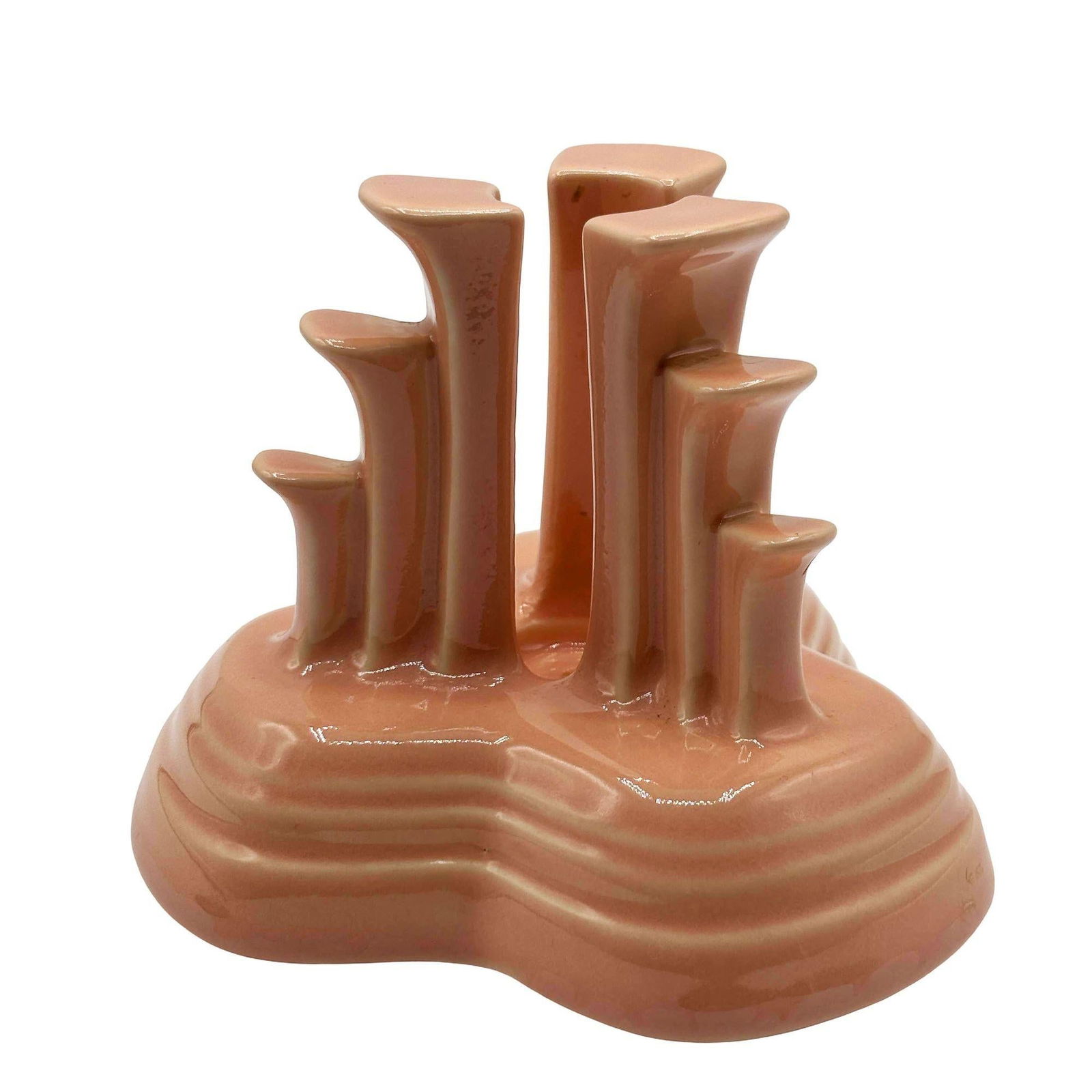 Art Deco Apricot Peach Tripod Pyramid Candleholder by Fiesta Ware, Pair - 10