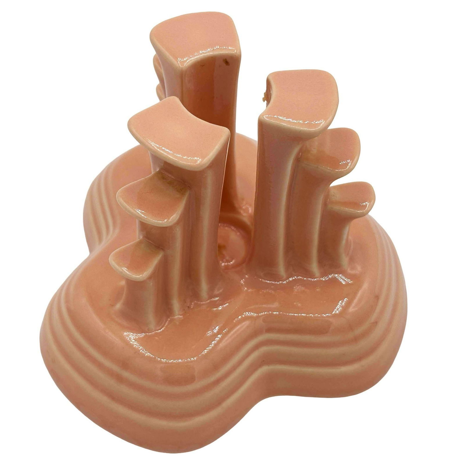 Art Deco Apricot Peach Tripod Pyramid Candleholder by Fiesta Ware, Pair - 15
