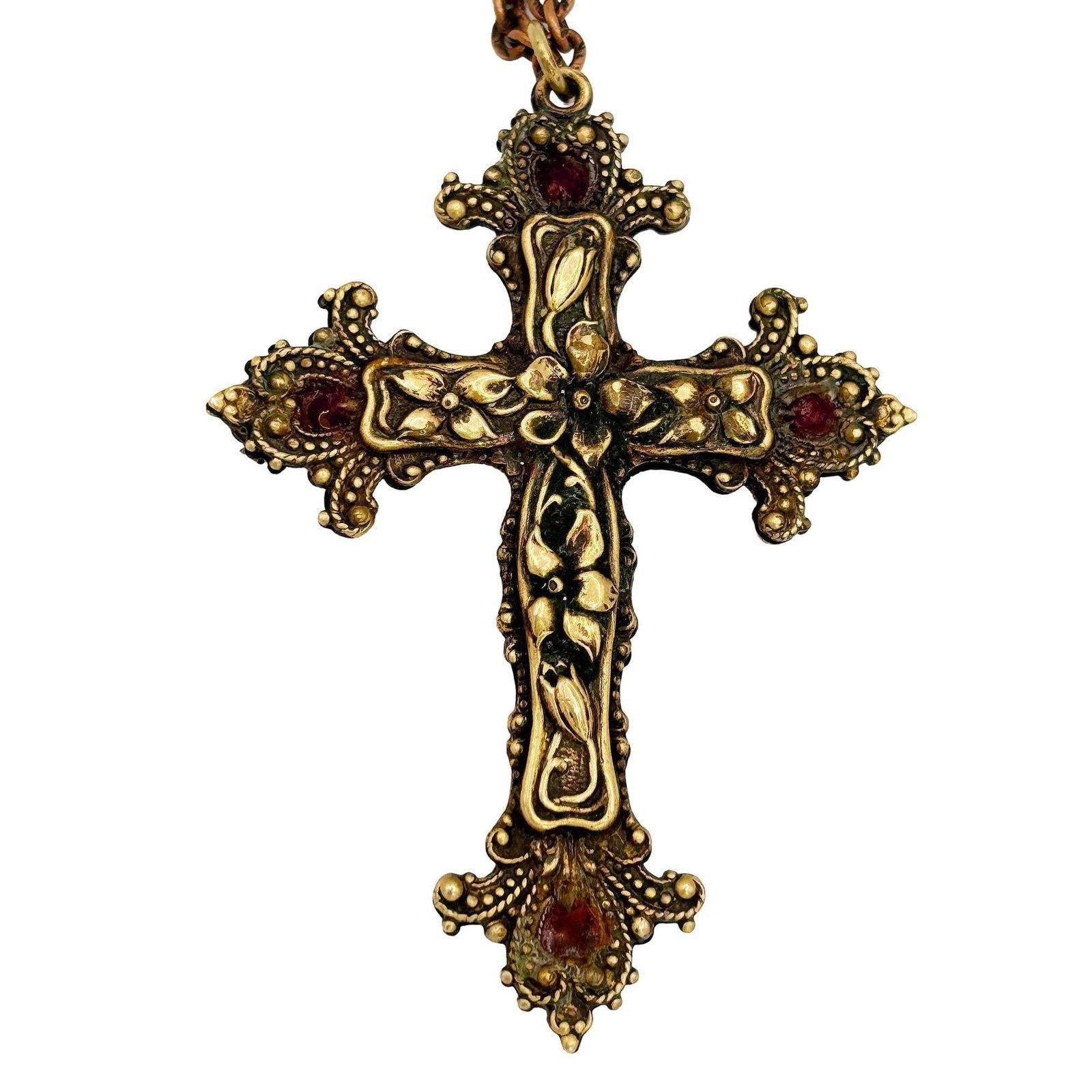 Renaissance Revival Austro-Hungarian Gothic Cross Necklace with Garnets - 11