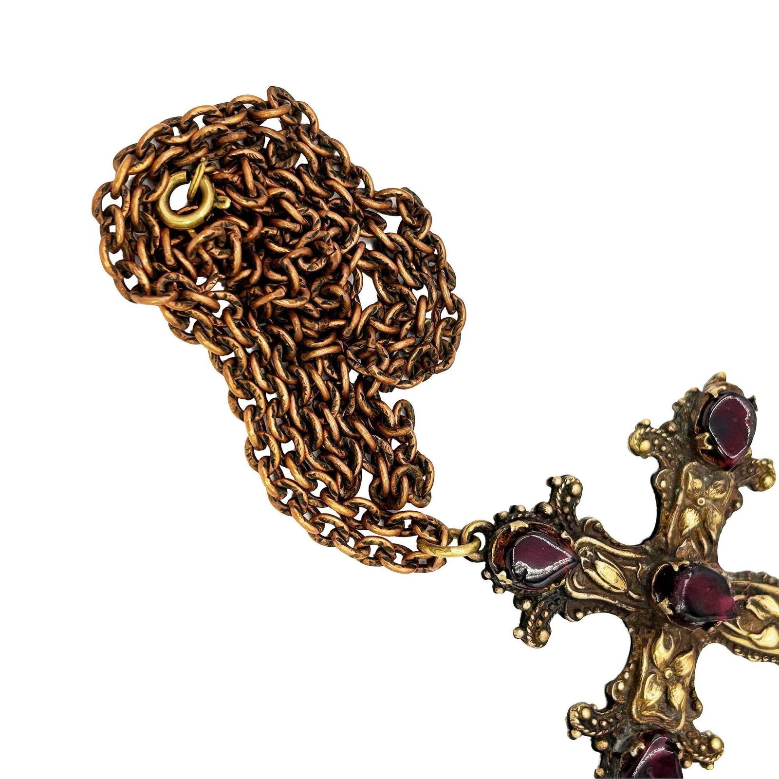 Renaissance Revival Austro-Hungarian Gothic Cross Necklace with Garnets - 12