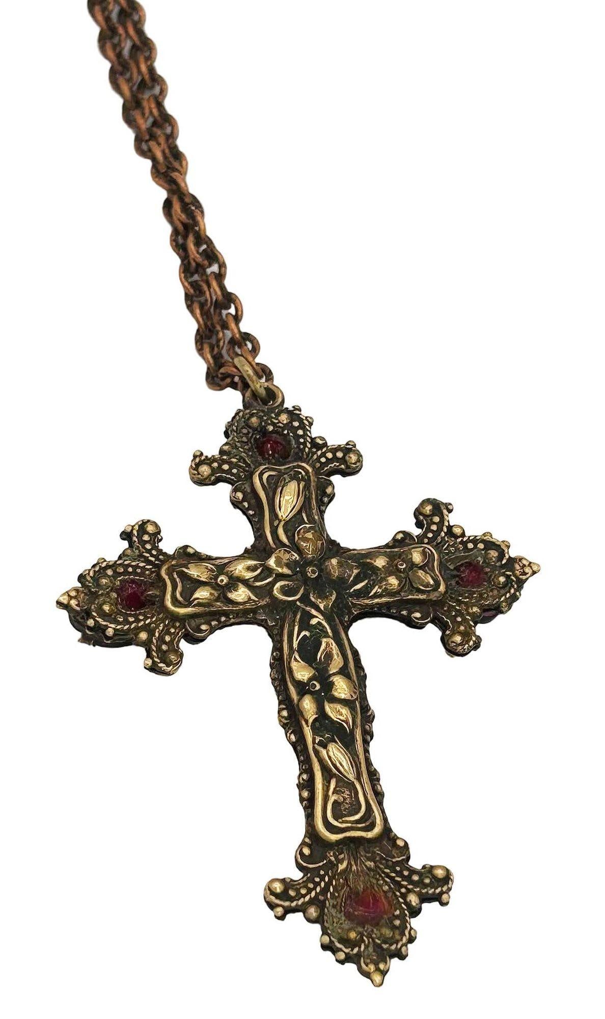 Renaissance Revival Austro-Hungarian Gothic Cross Necklace with Garnets - 4