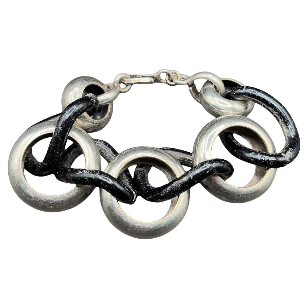 Avant Garde Sterling Silver Pomellato Link Chain Contored Gourmette Bracelet (1 of 6)
