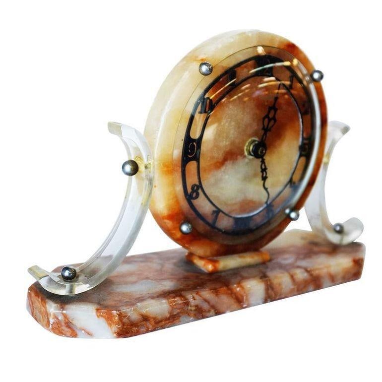 Rare Mid-Century Acrylic & Marble Modernist Mantel Clock - 3