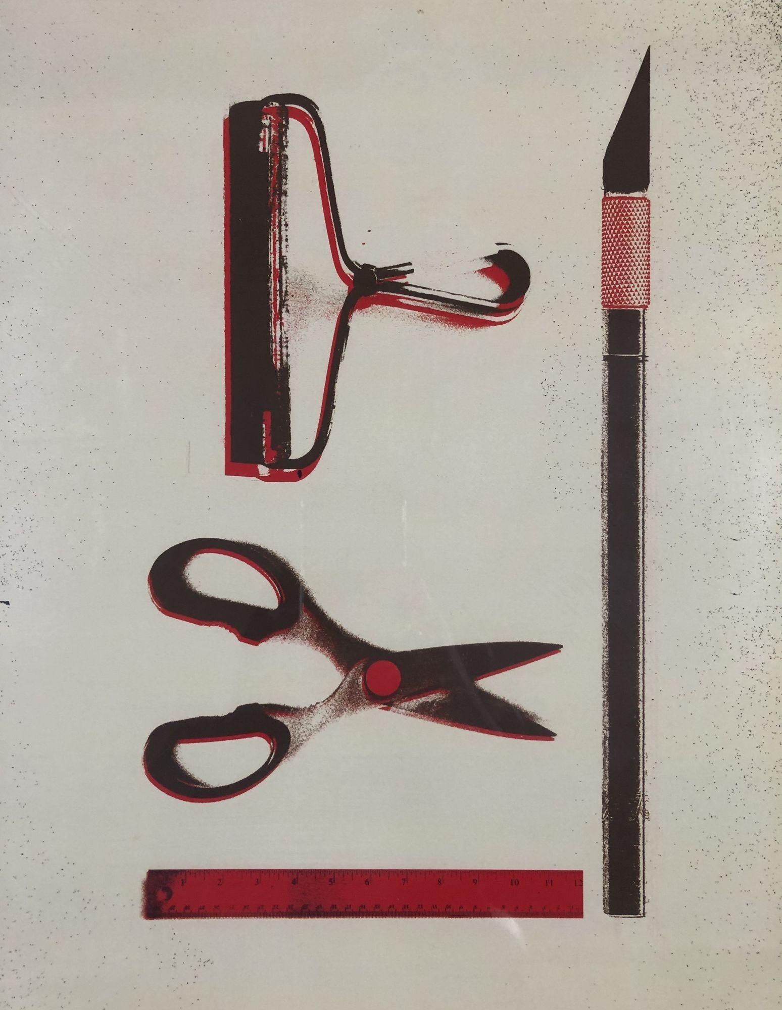 Modern Office Supplies Collage Three Dimensional Art Print "Cut and Paste" - 3