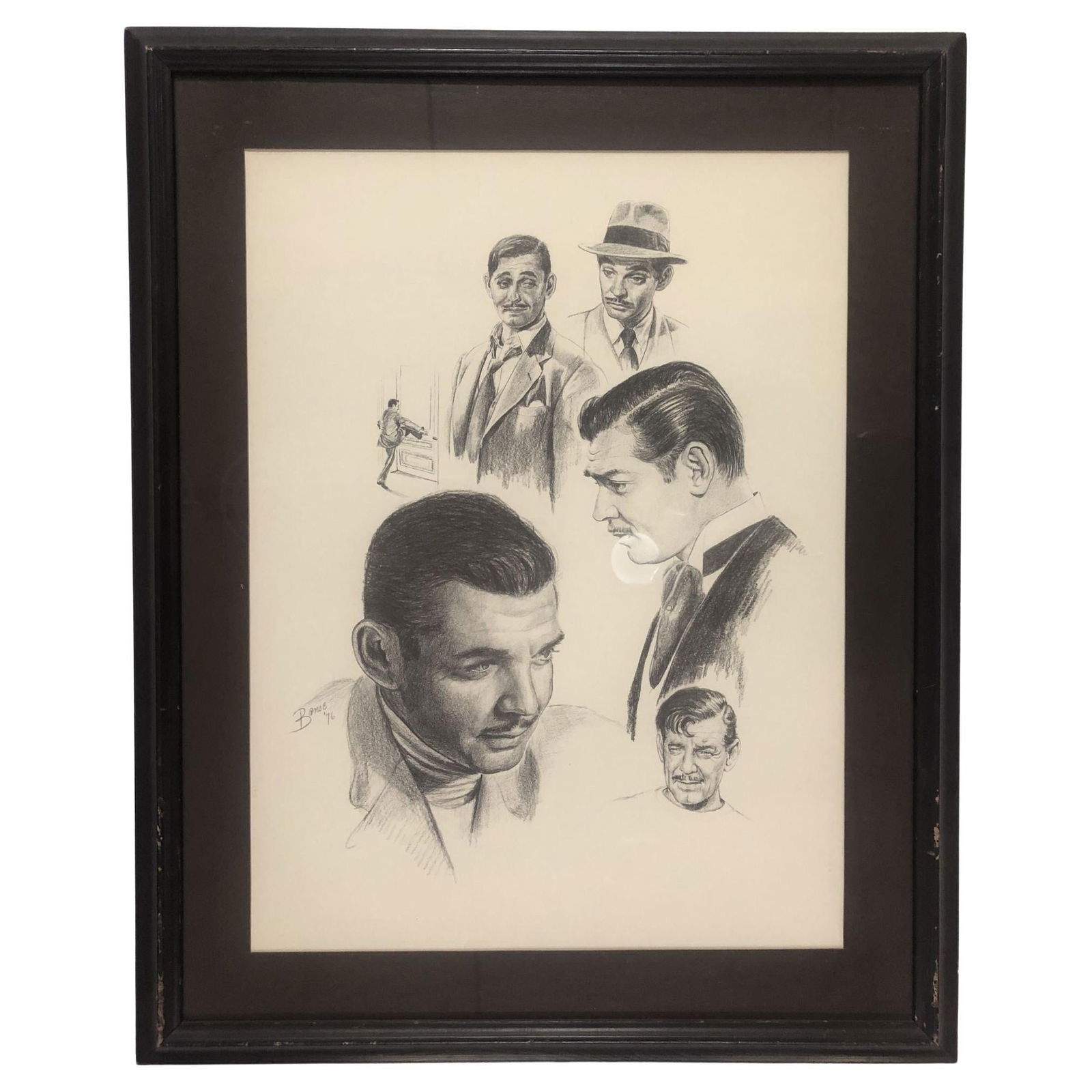 1976 Glen Fortune Banse Portait of Clark Gable Lithograph Print Framed - 2