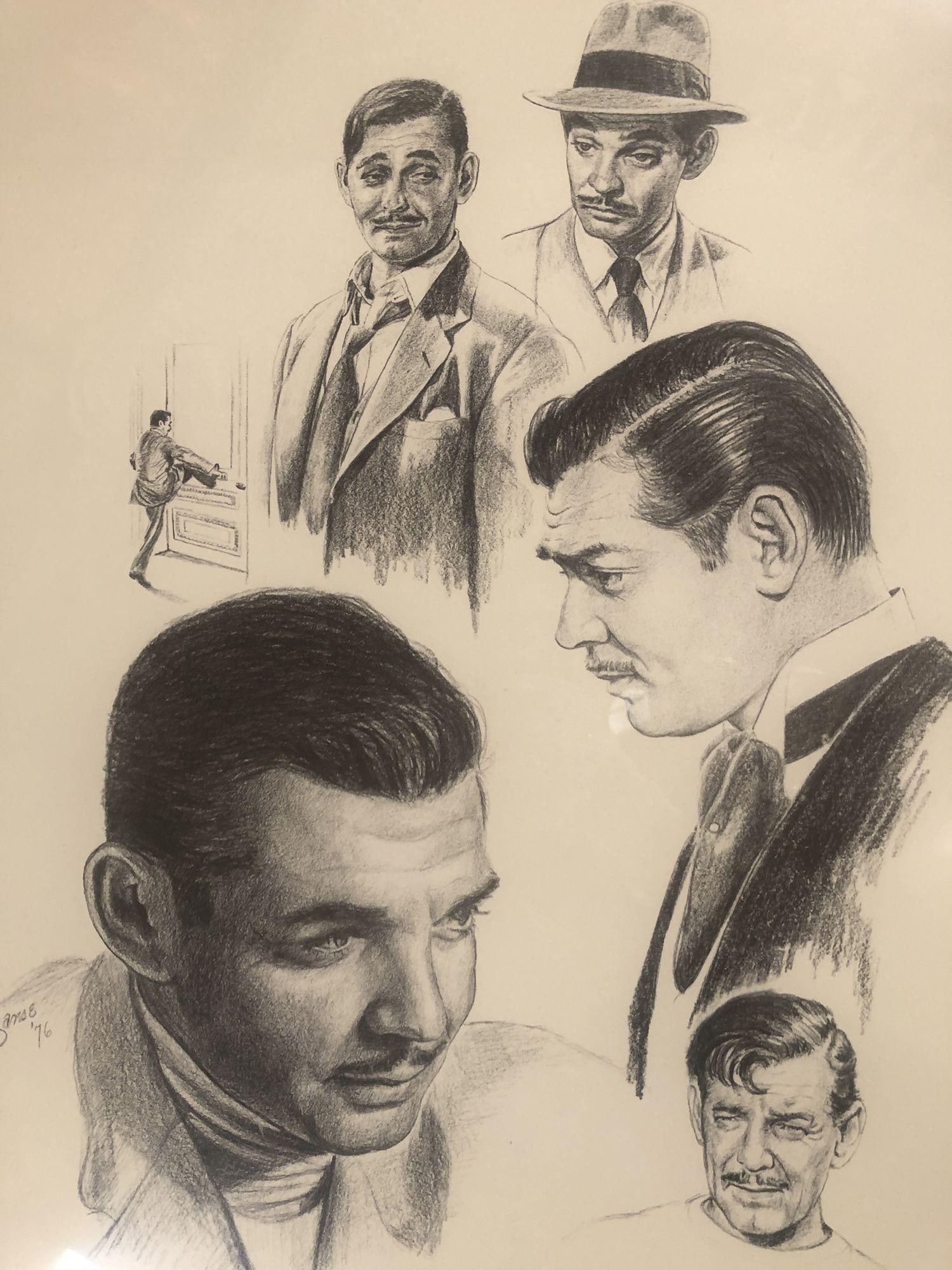 1976 Glen Fortune Banse Portait of Clark Gable Lithograph Print Framed - 3