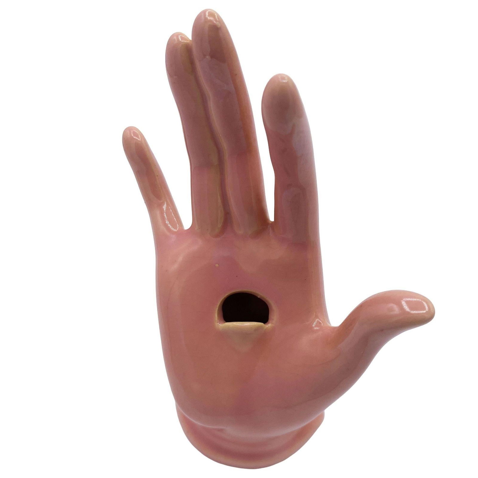 California Pottery Salmon Pink Figurative Female Hand Business Card Holder - 17