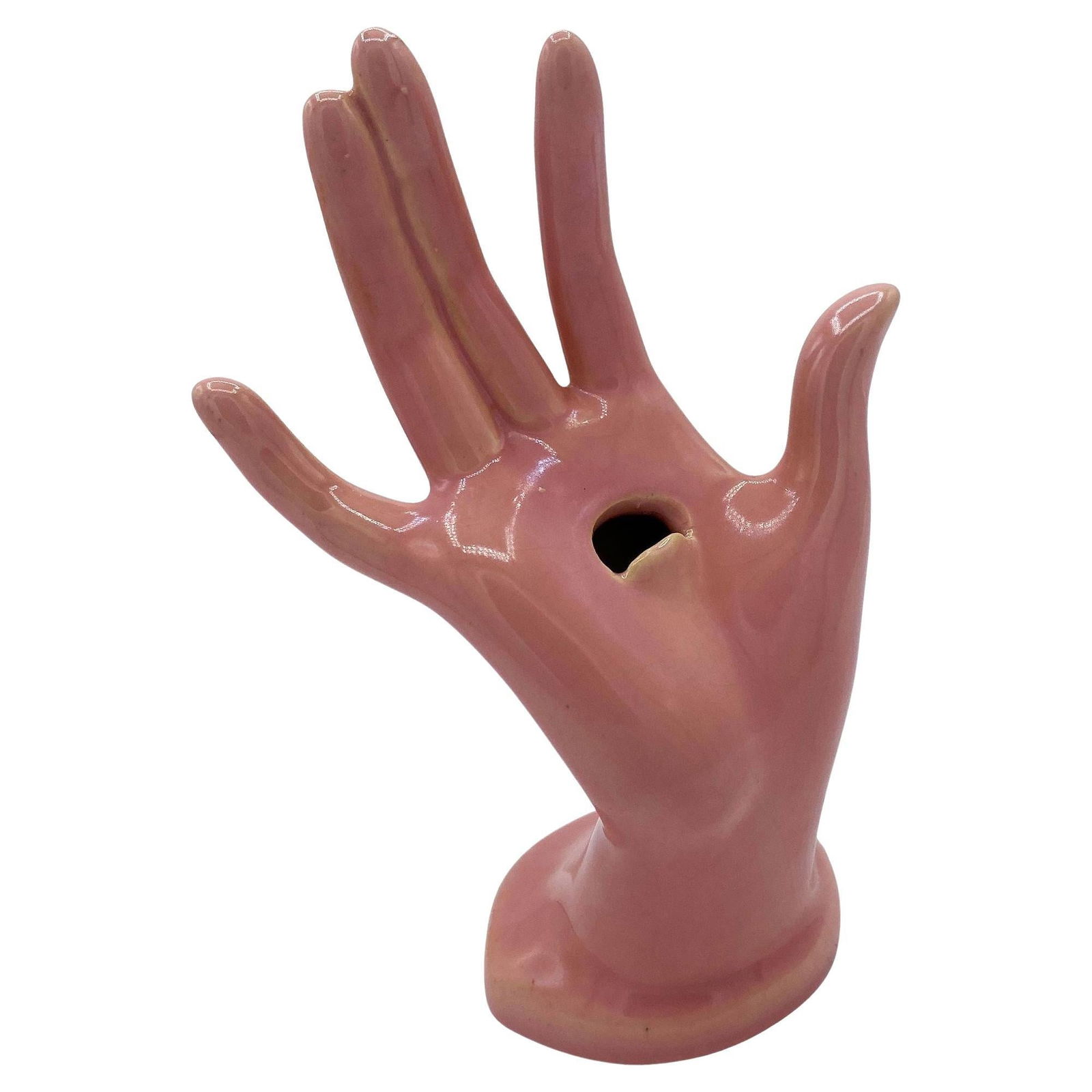California Pottery Salmon Pink Figurative Female Hand Business Card Holder - 7