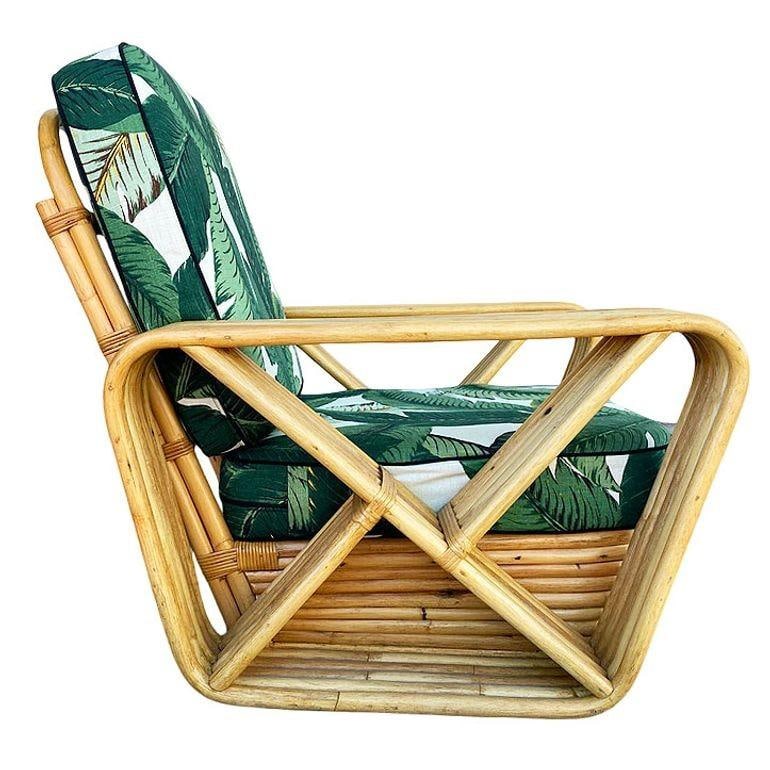 Restored MCM Paul T Frankl Style Rattan 5-Strand Square Pretzel Lounge Chair - 17