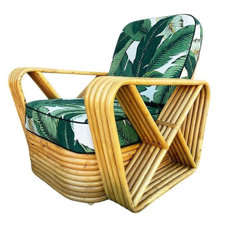 Restored MCM Paul T Frankl Style Rattan 5-Strand Square Pretzel Lounge Chair - 2