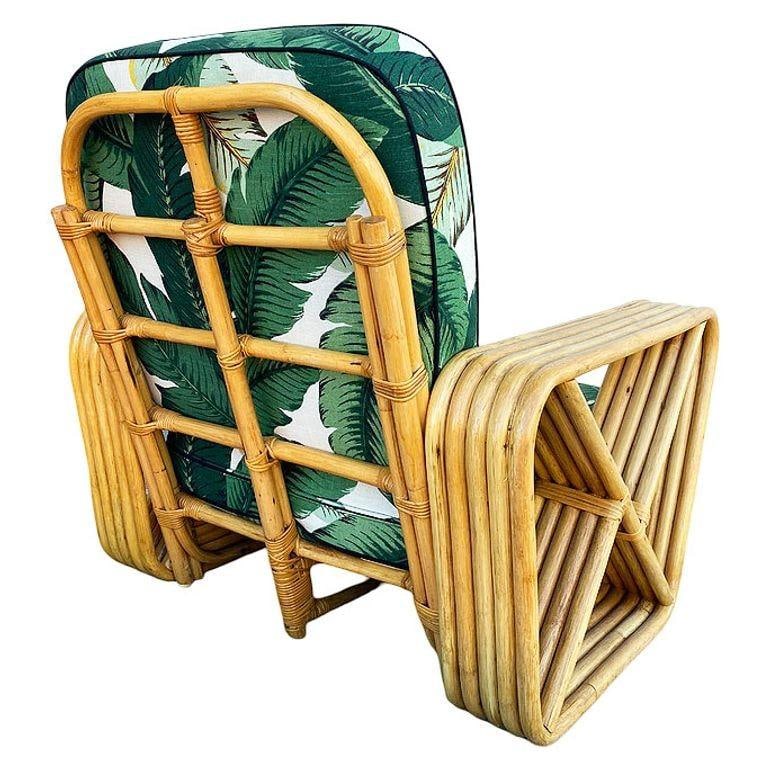 Restored MCM Paul T Frankl Style Rattan 5-Strand Square Pretzel Lounge Chair - 5