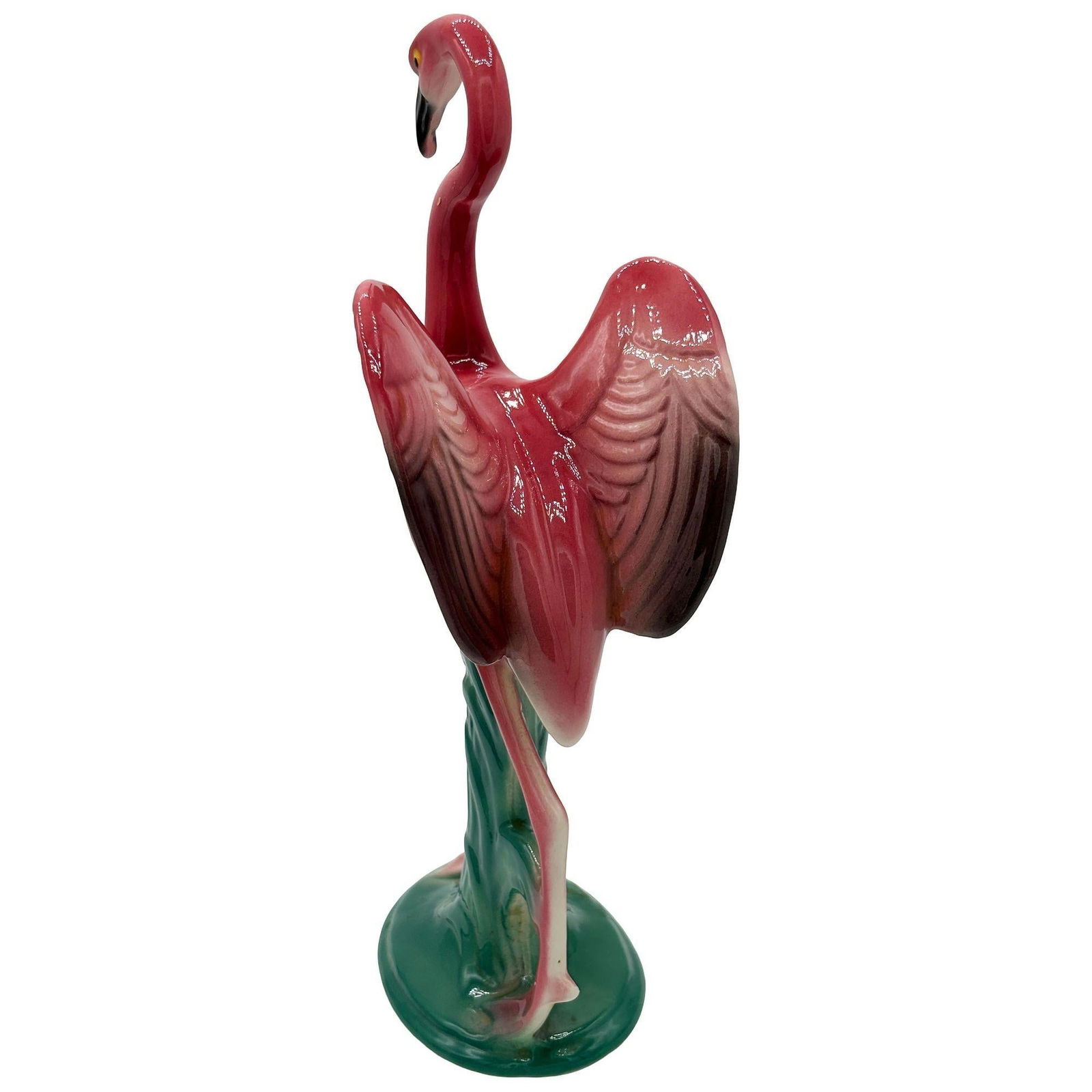 Mid-century 11" Tall Open Wing Pink Flamingo Ceramic Tabletop Statue, Pair - 19
