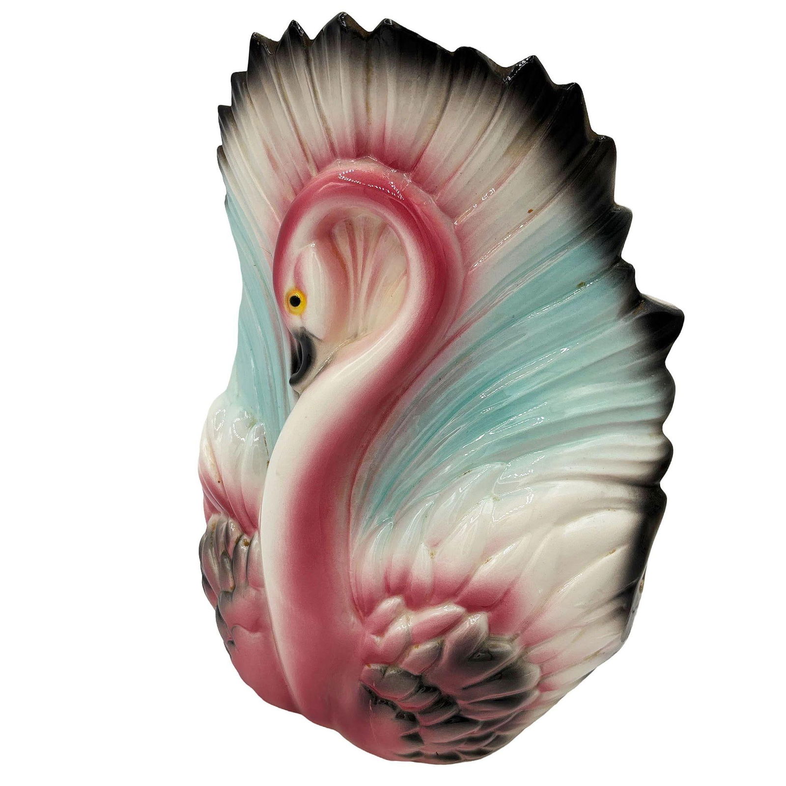 Mid-century California Ceramic Pottery Pink Flamingo w/ Open Wings TV Table Lamp - 18