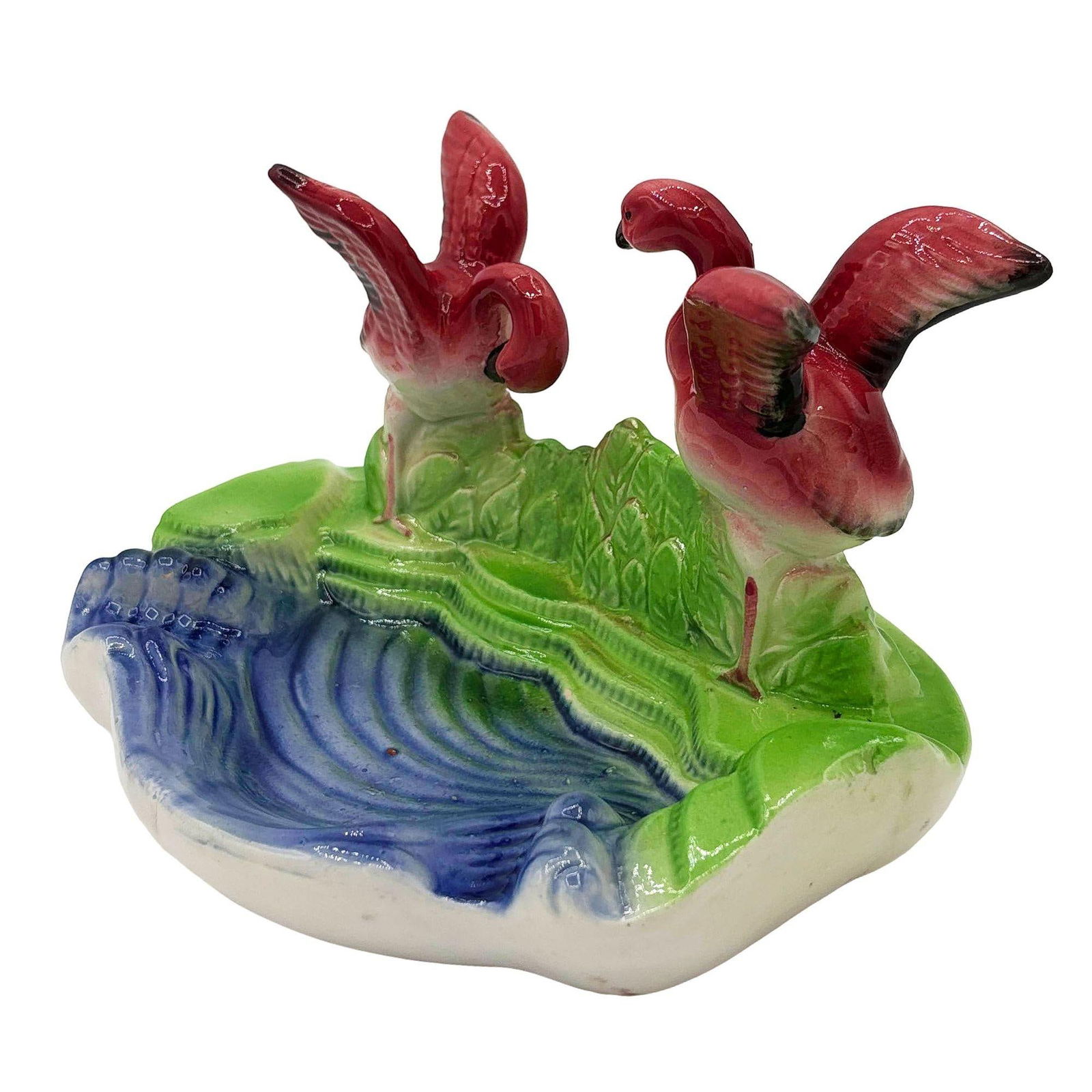 Mid-century Hand Painted Pink Flamingo couple in Pound Ceramic Scenic Sculpture - 15