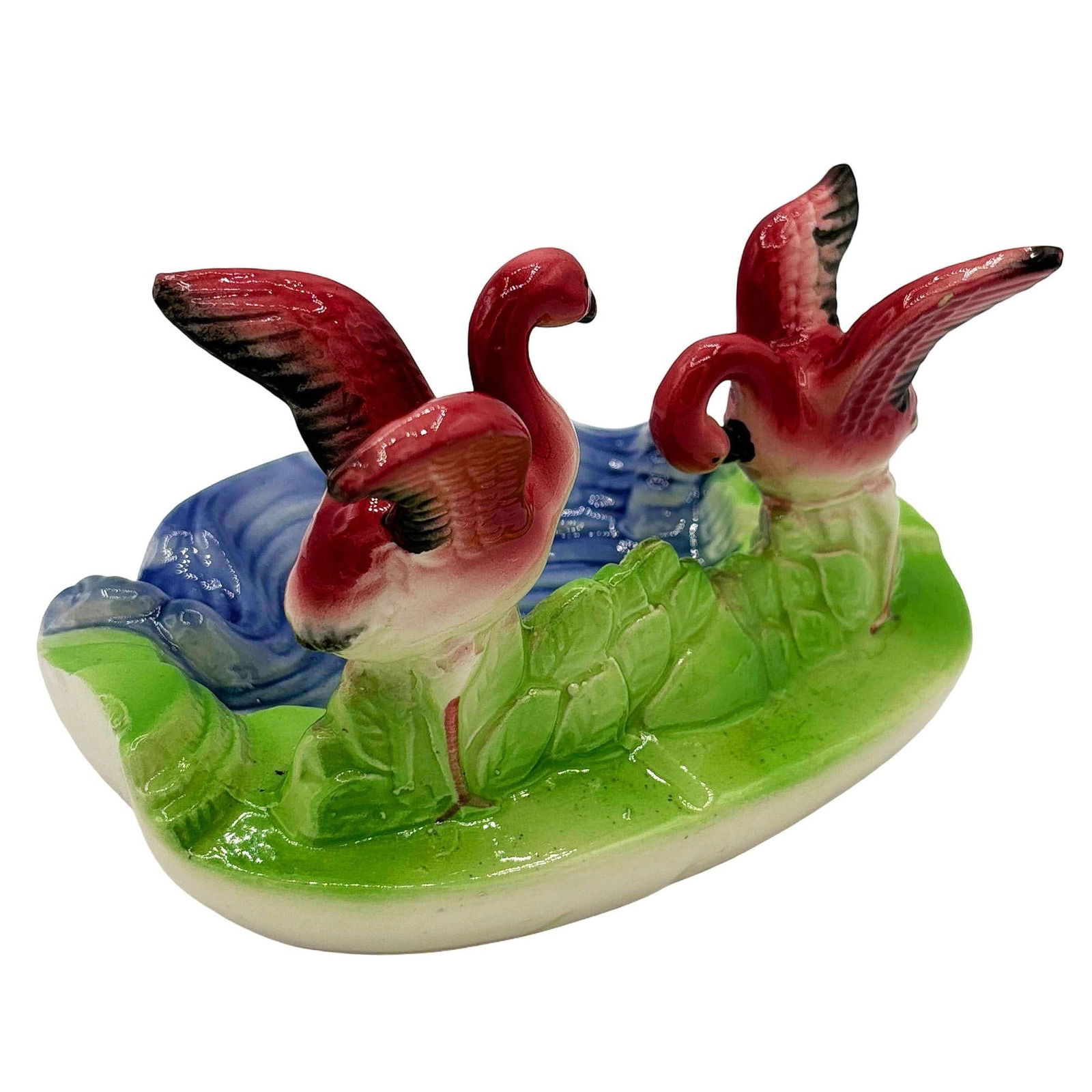 Mid-century Hand Painted Pink Flamingo couple in Pound Ceramic Scenic Sculpture - 16