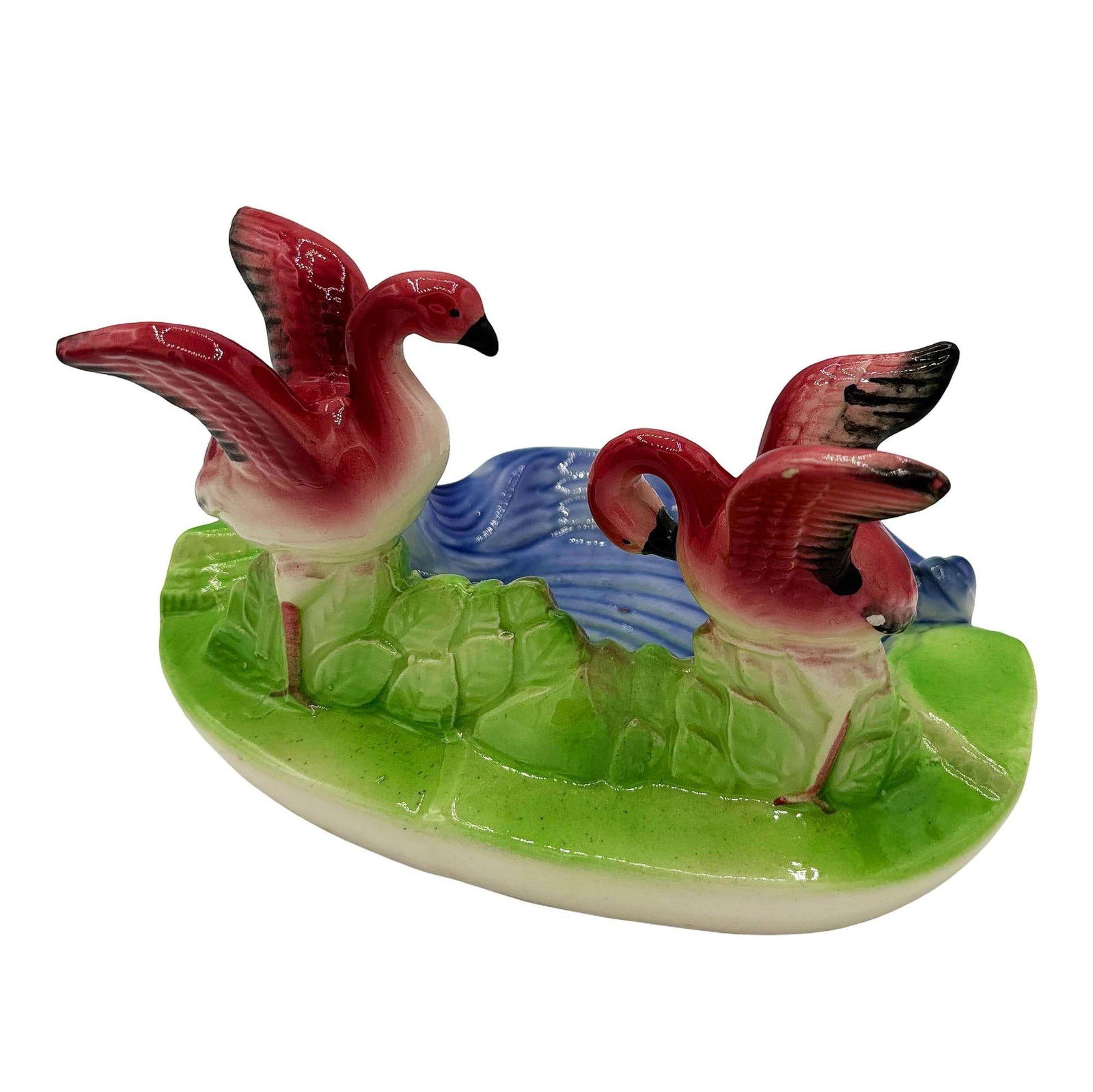 Mid-century Hand Painted Pink Flamingo couple in Pound Ceramic Scenic Sculpture - 17