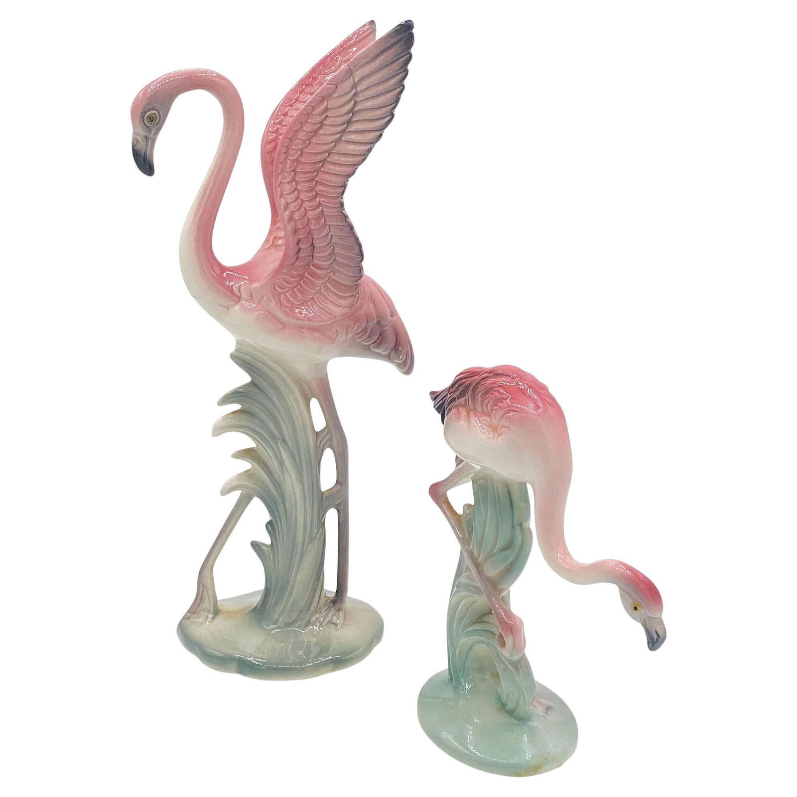 Mid-century Pink & Green Flamingo Ceramic Tabletop Sculpture Pair By Brad Keeler - 7