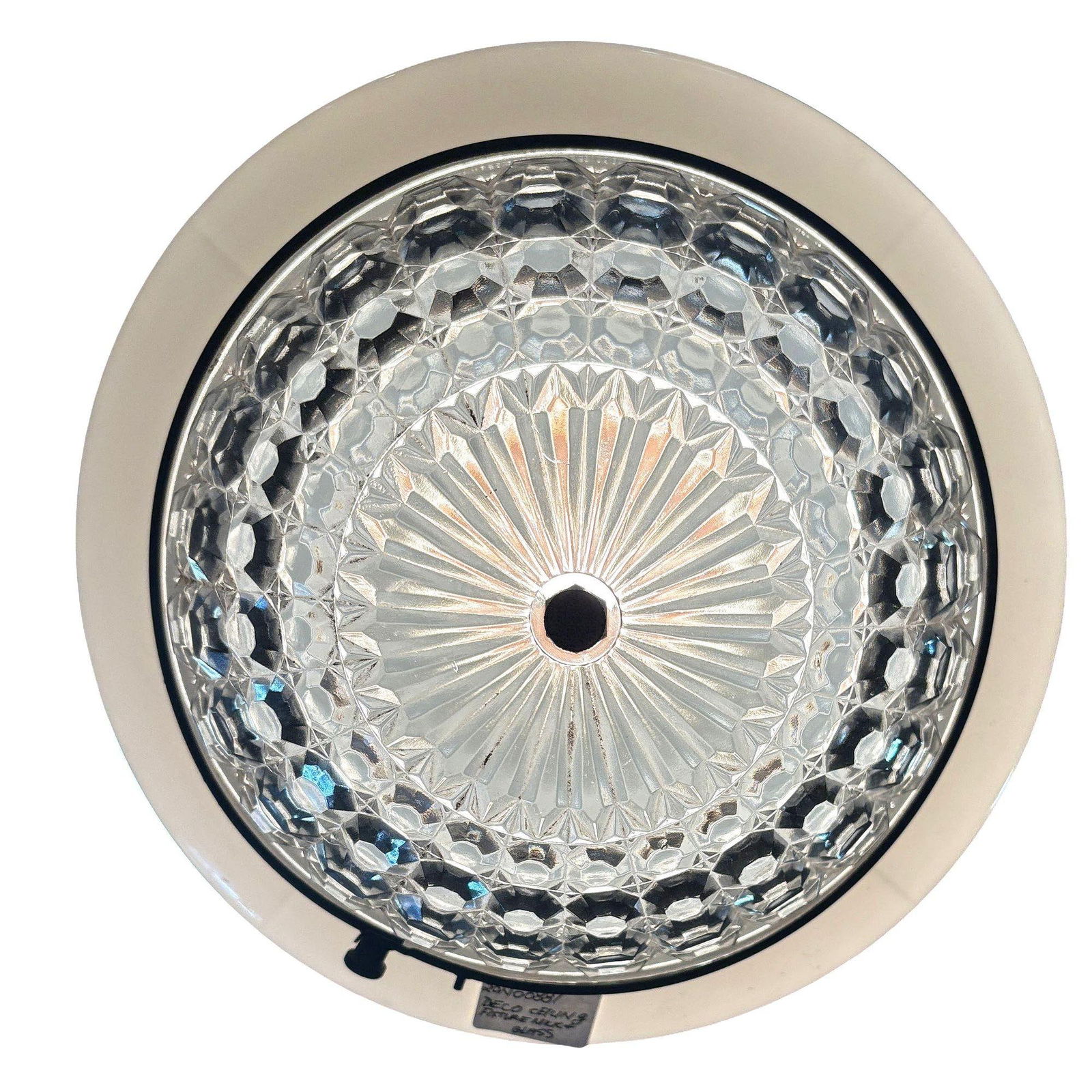 Art Deco Copper Acanthus Leaf Pendant Light w/ Crystal & Milk Glass Acorn Shade - 13