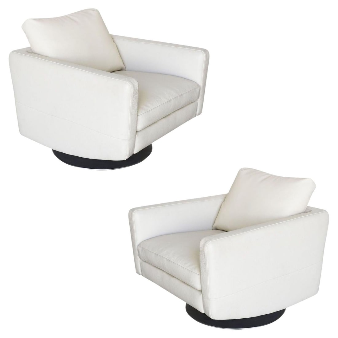 Italian Modern Leather Swivel Lounge Chair w/ Steel Base by Natuzzi, Pair (1 of 19)
