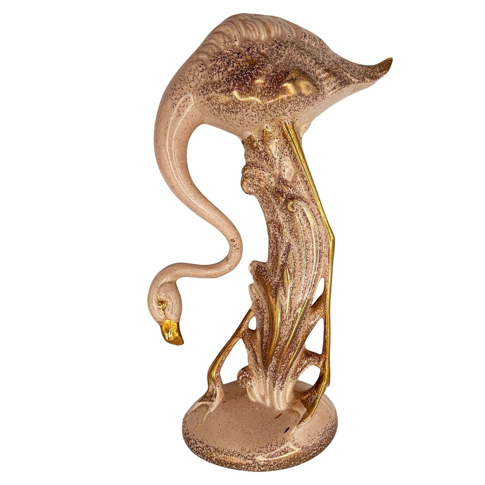 13" Tall Pottery Ceramic Beige Long-legged Flamingo Figurine, 1970 - 14