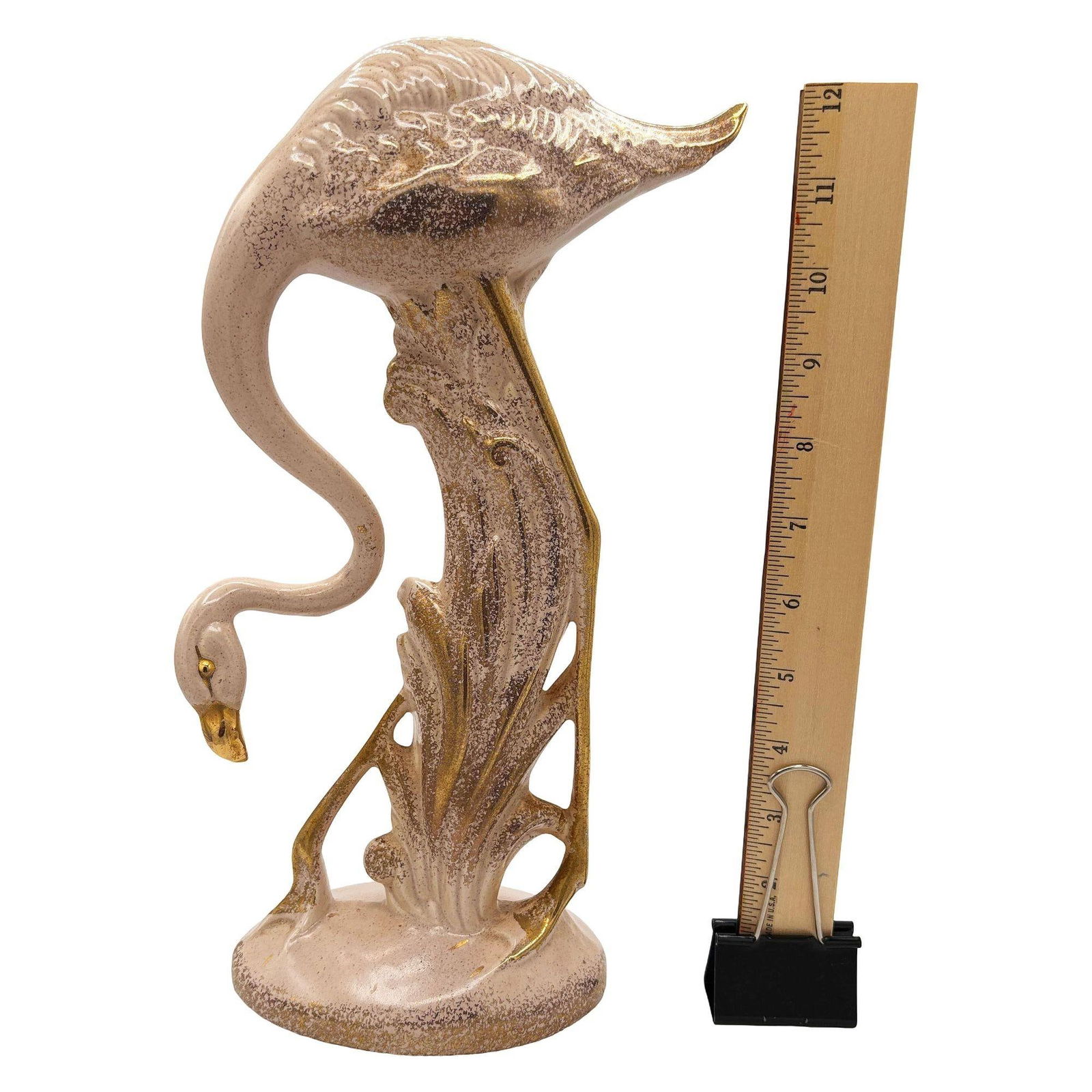 13" Tall Pottery Ceramic Beige Long-legged Flamingo Figurine, 1970 - 18