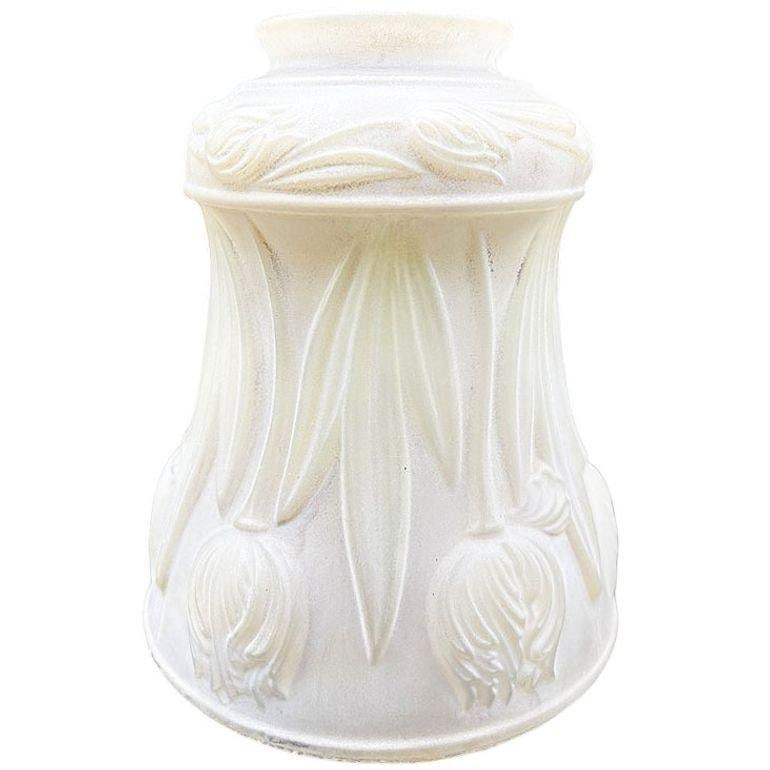 Art Nouveau Frosted Milk Glass Bellflower w/ Embossed Tulips Globe 2" Fitter - 2