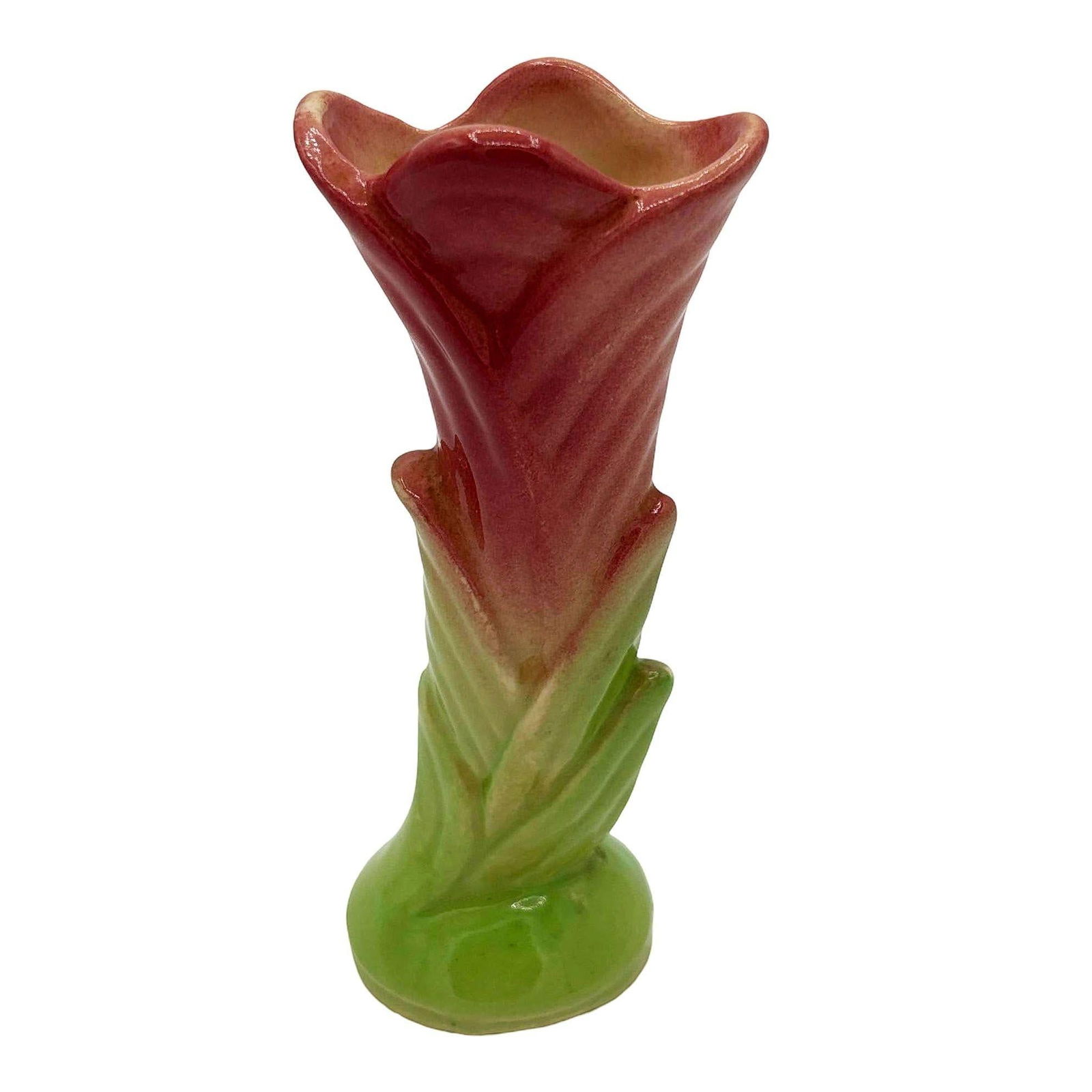 Mid Century Calla Lilly Pink Green Bud Vase by Shawee Pottery - 11