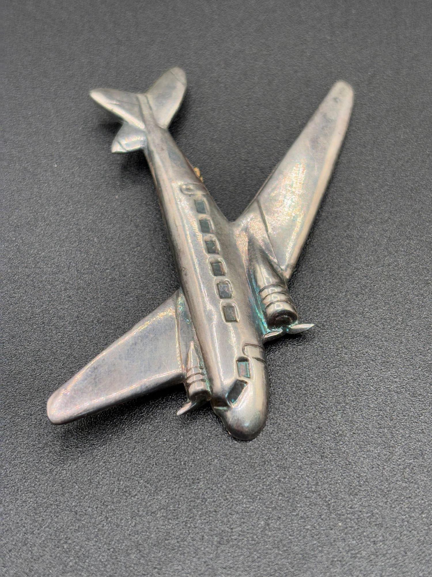 1930s World War II Sterling Silver DC-3 Airplane Pin - 6