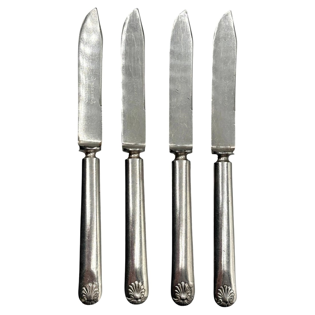 Late Victorian Rodgers Meriden Conn Shell Design Dessert Luncheon Knife Set of 4 - 15