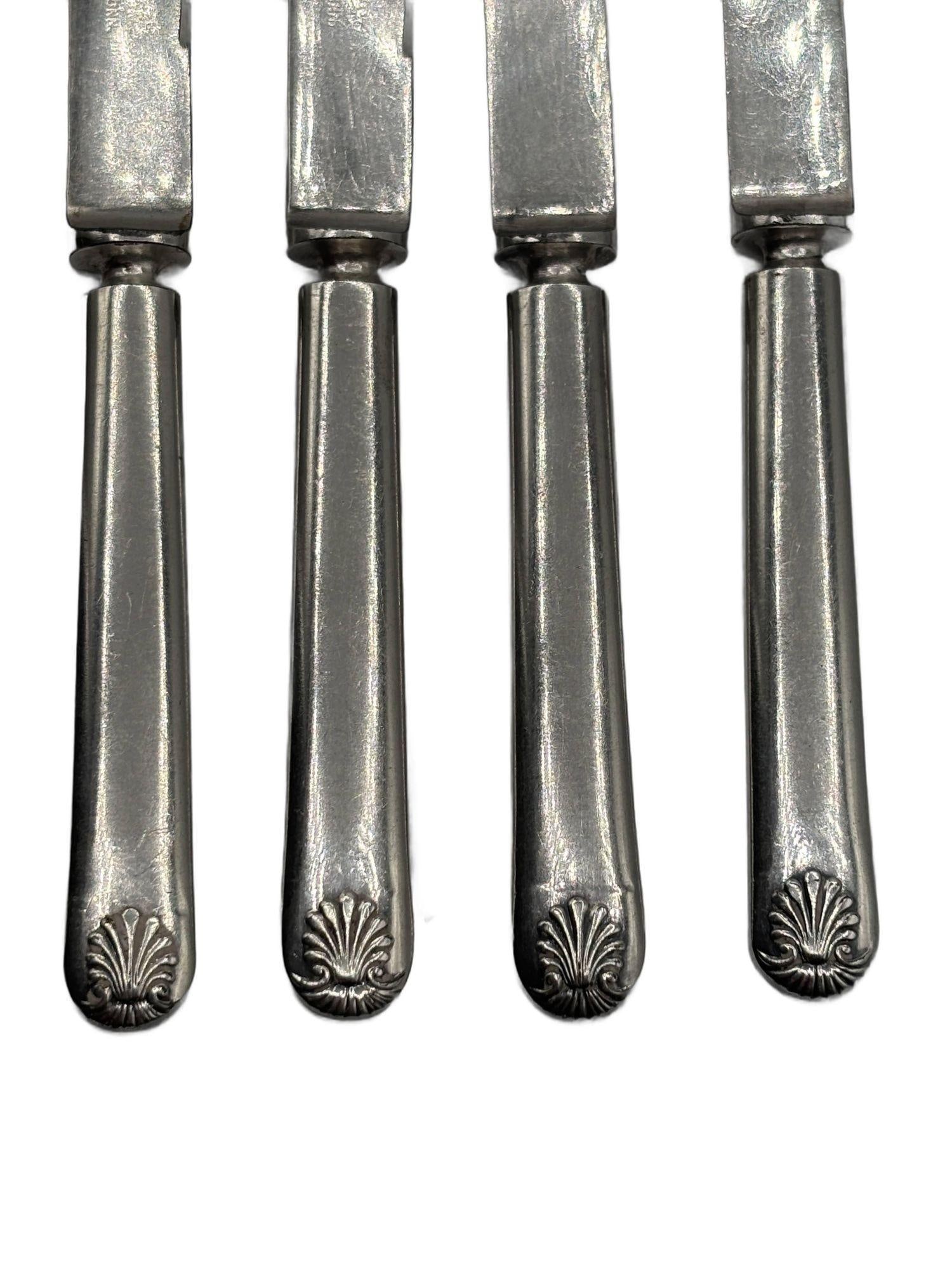 Late Victorian Rodgers Meriden Conn Shell Design Dessert Luncheon Knife Set of 4 - 16