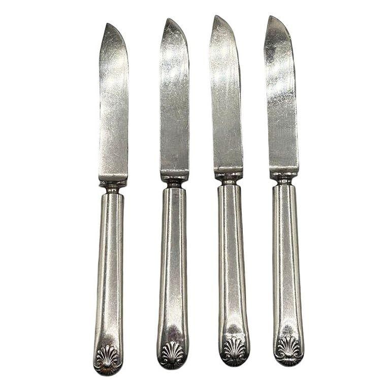 Late Victorian Rodgers Meriden Conn Shell Design Dessert Luncheon Knife Set of 4 - 19