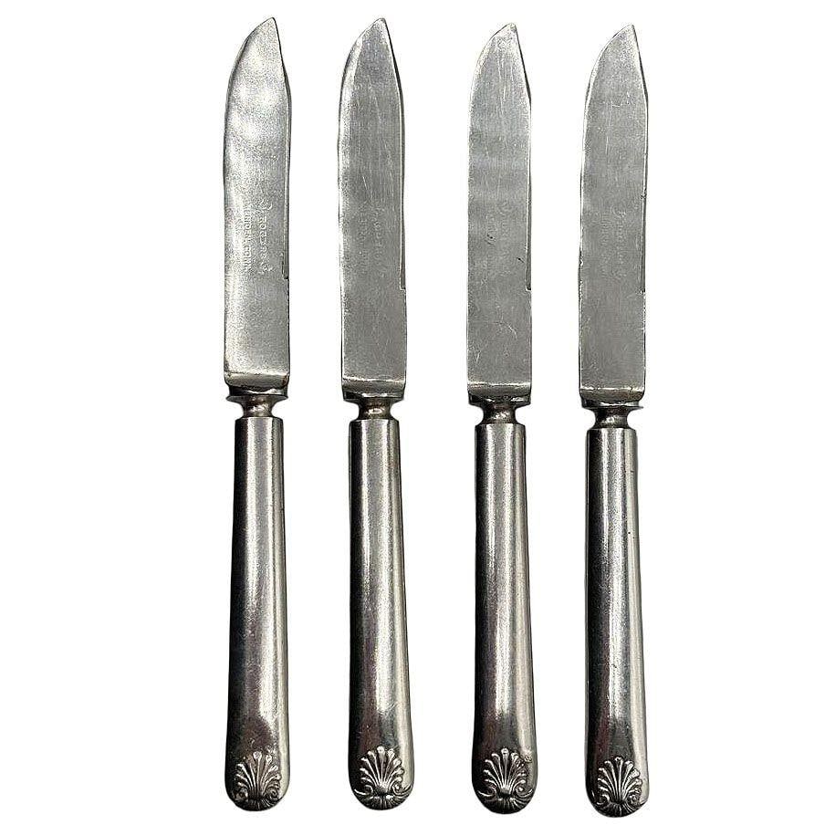 Late Victorian Rodgers Meriden Conn Shell Design Dessert Luncheon Knife Set of 4 - 9