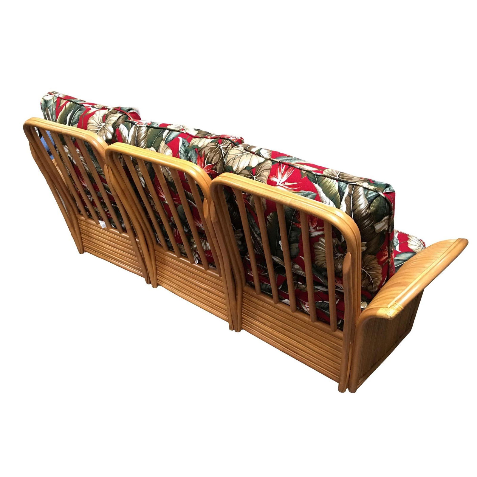 Art Deco Style "Hawaii" Rattan Fan Arm Three-Seat Sectional Sofa - 10