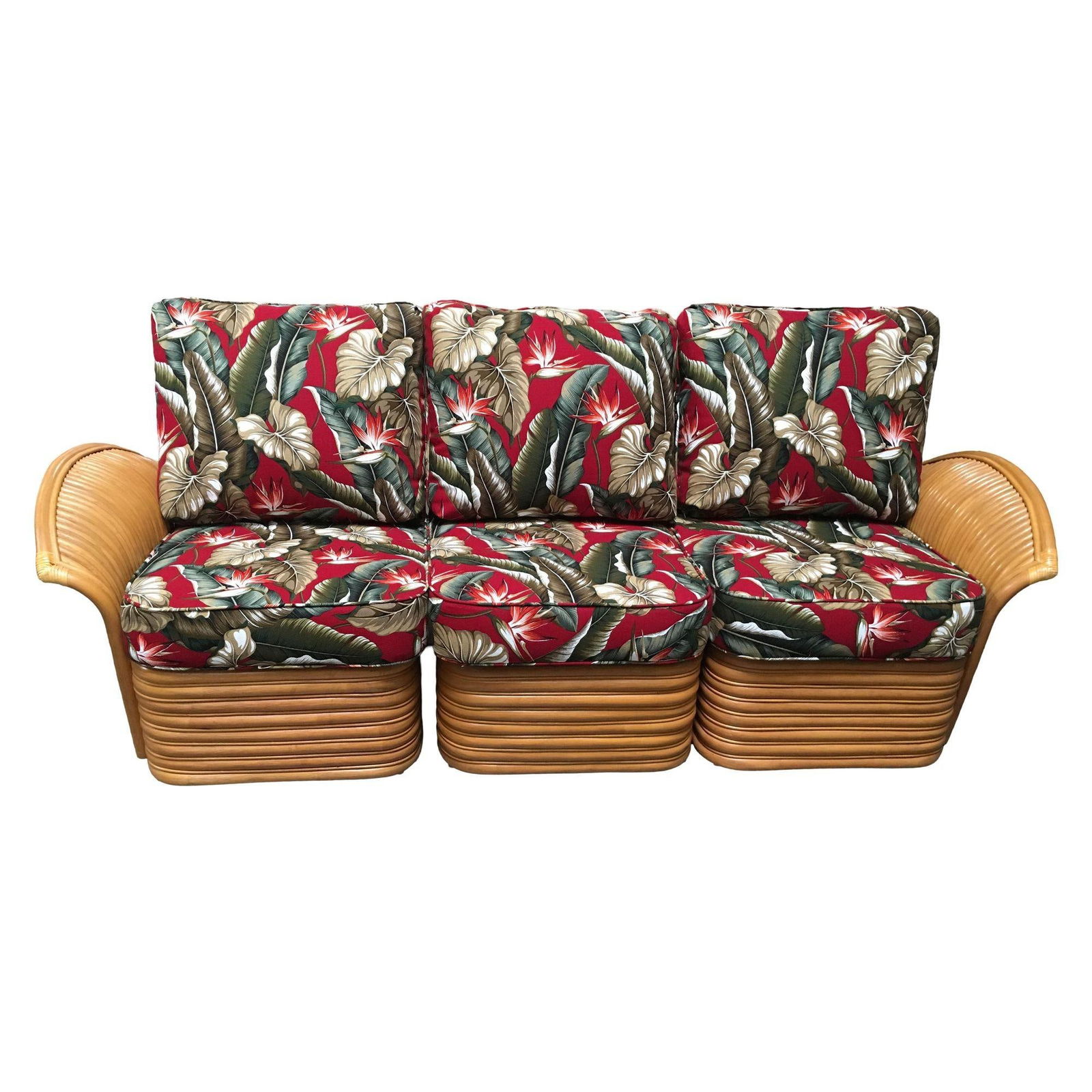 Art Deco Style "Hawaii" Rattan Fan Arm Three-Seat Sectional Sofa - 14