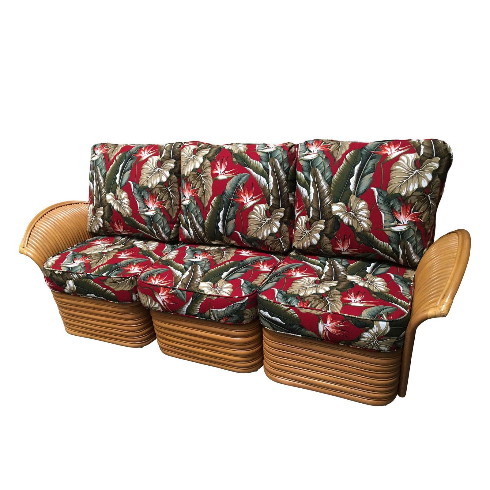 Art Deco Style "Hawaii" Rattan Fan Arm Three-Seat Sectional Sofa - 3