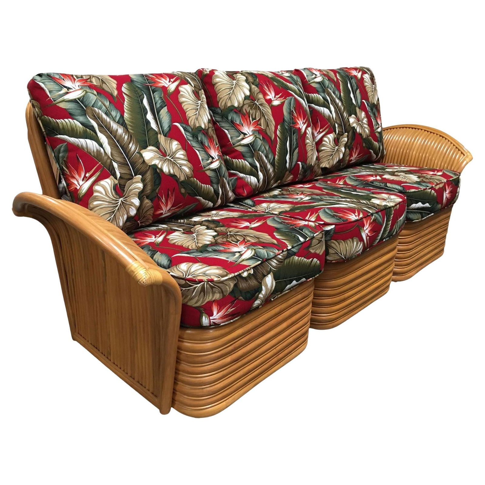 Art Deco Style "Hawaii" Rattan Fan Arm Three-Seat Sectional Sofa - 7
