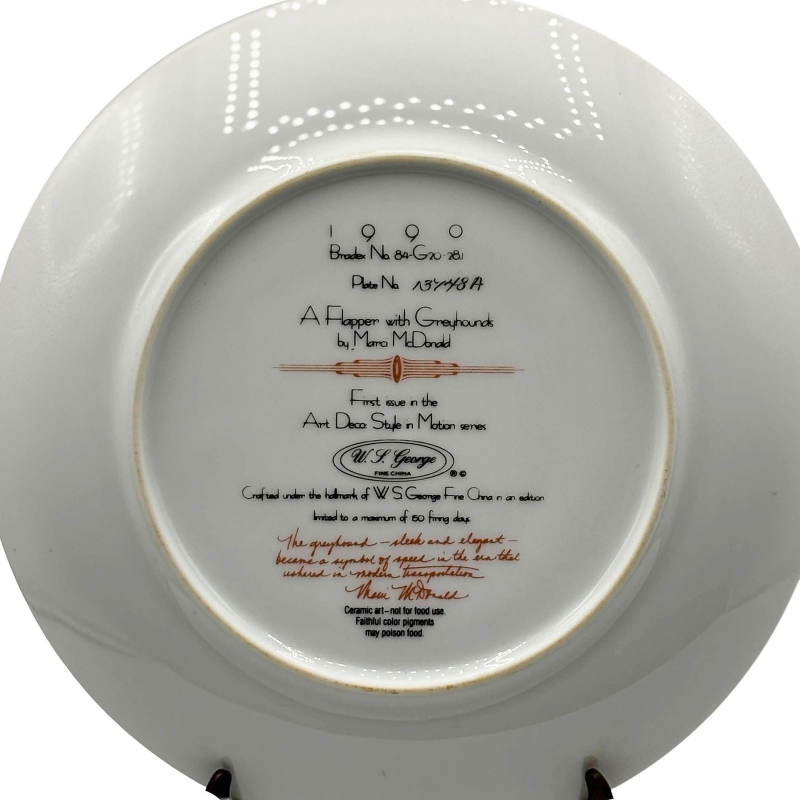 A Flapper W Greyhounds Art Deco Style Ceramic Decorative Plate by WS George - 13