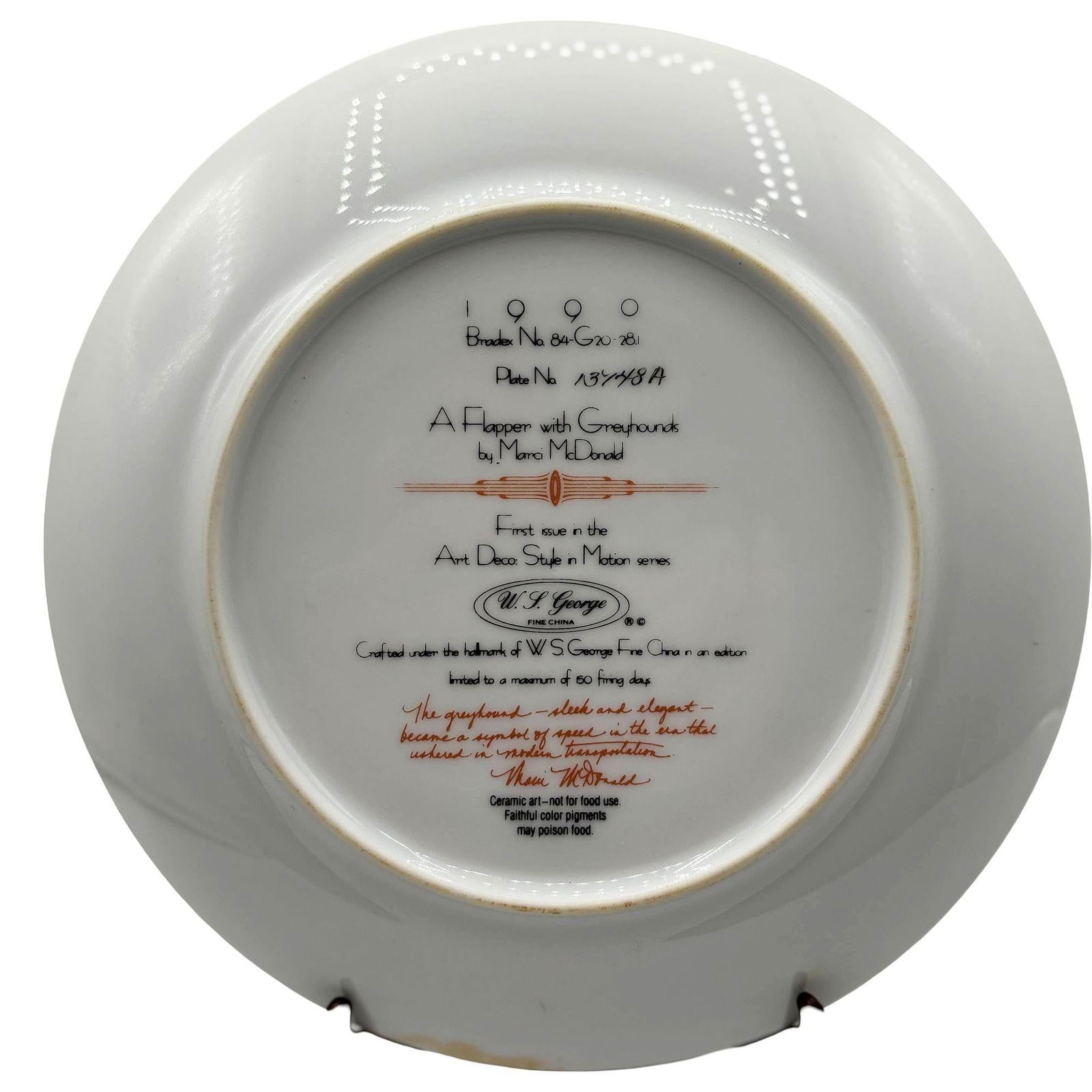 A Flapper W Greyhounds Art Deco Style Ceramic Decorative Plate by WS George - 6