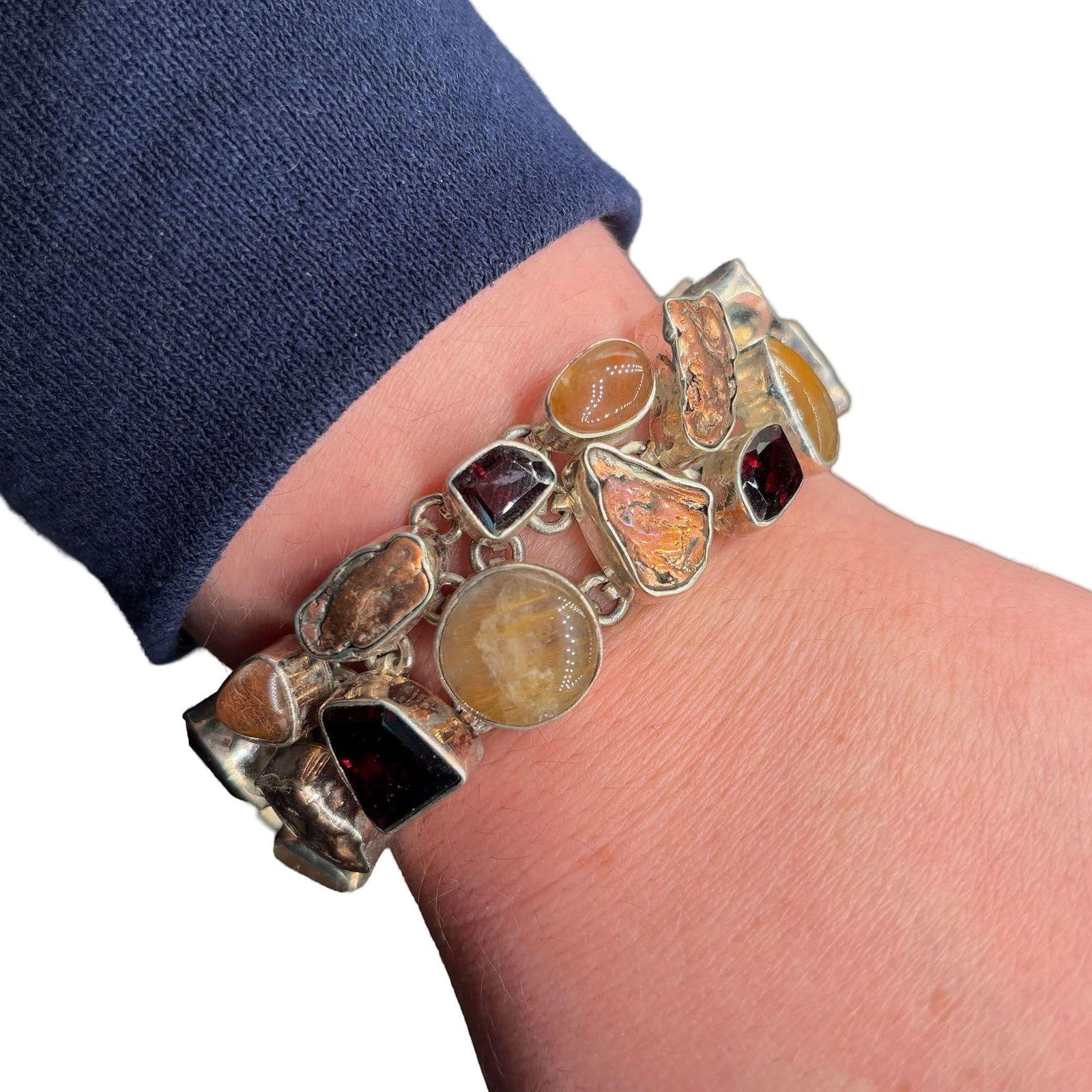 Garnet Cluster 925 Sterling Silver Fashion Jewelry 8" Inch Bracelet - 12