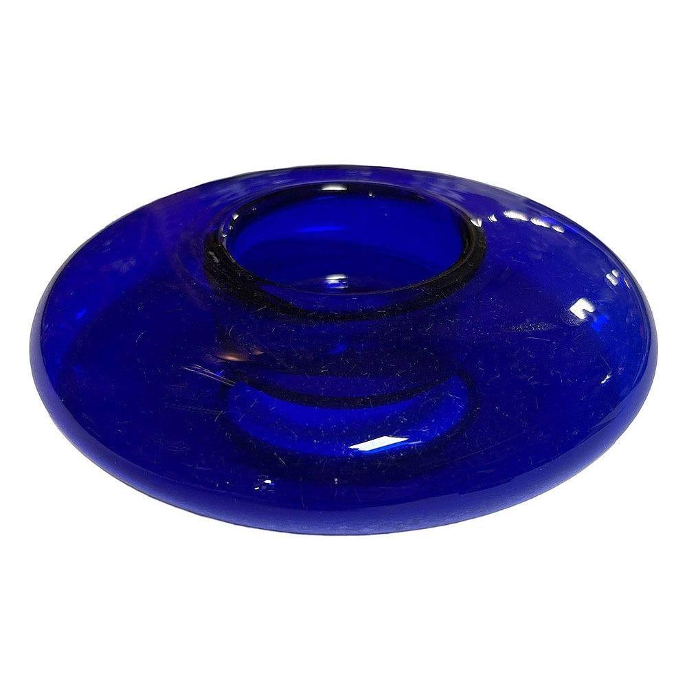 Art Deco Era Hand Blown Cobalt Blue Glass Round Rose Bowl Vase - 3