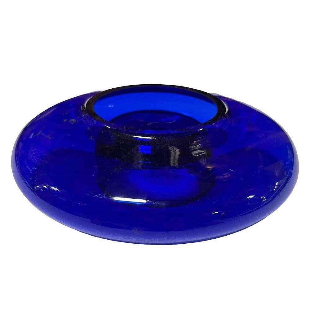 Art Deco Era Hand Blown Cobalt Blue Glass Round Rose Bowl Vase - 4