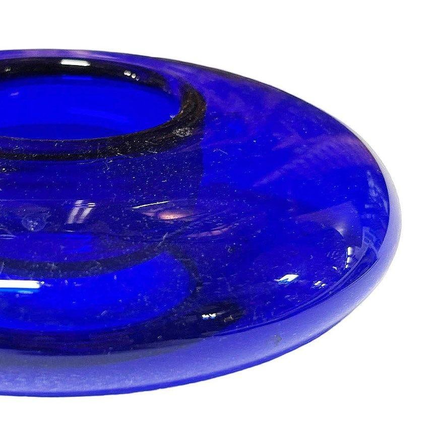 Art Deco Era Hand Blown Cobalt Blue Glass Round Rose Bowl Vase - 6