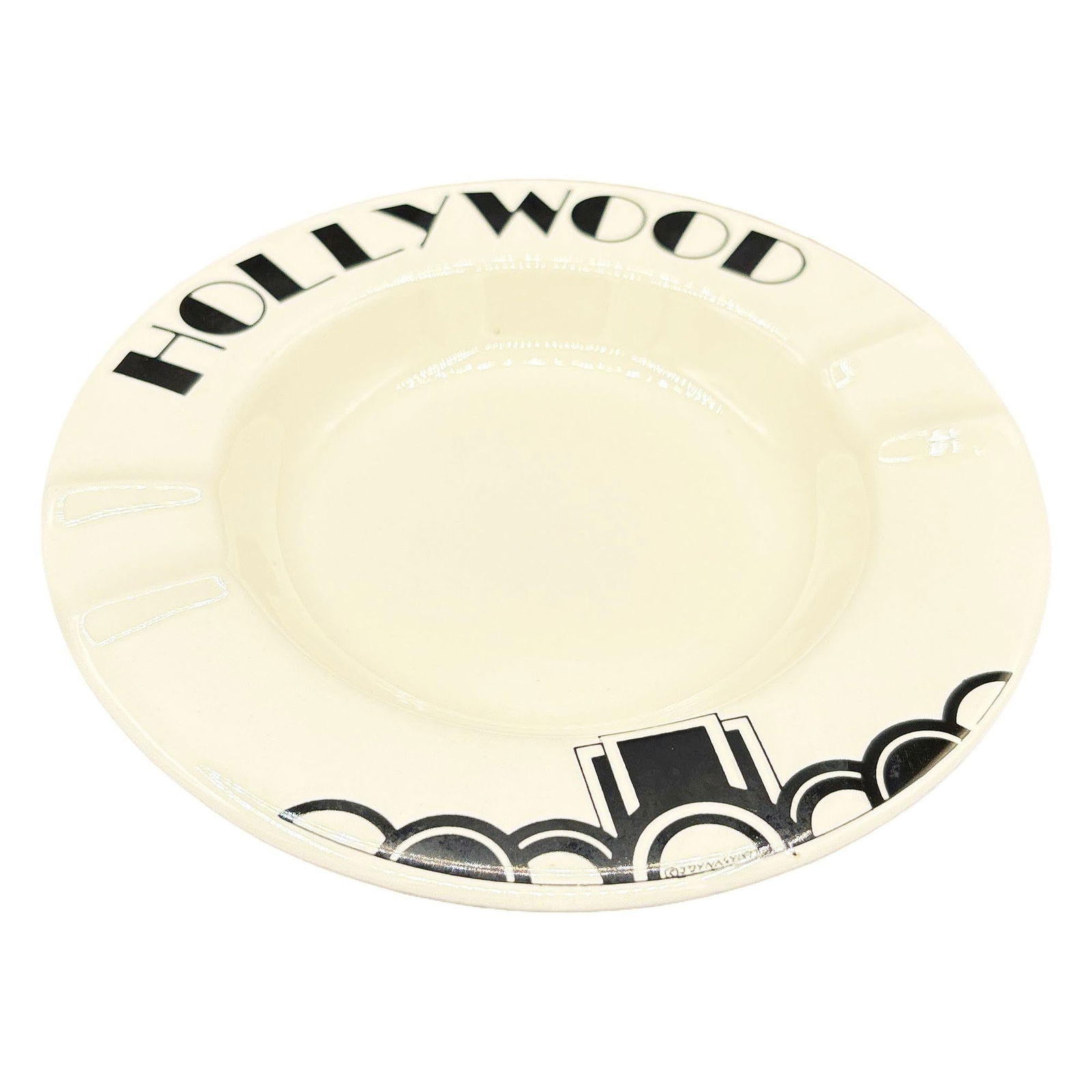 1977 Art Deco Style 8” Porcelain Hollywood Bowl Round Ashtray, Signed - 4