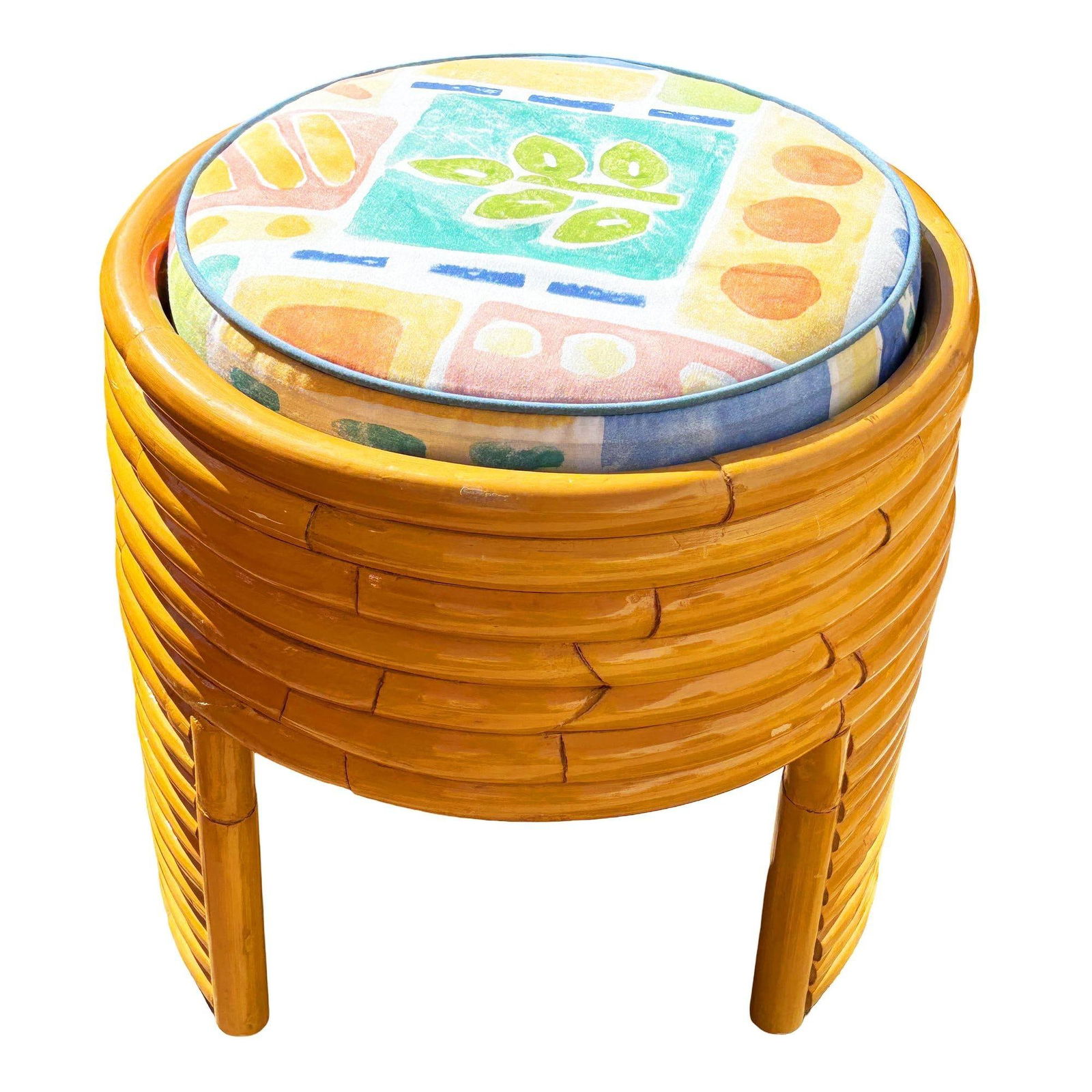 Restored Art Deco Frankl Style Stacked Rattan Vanity w/ Round Mirror & Stool - 14