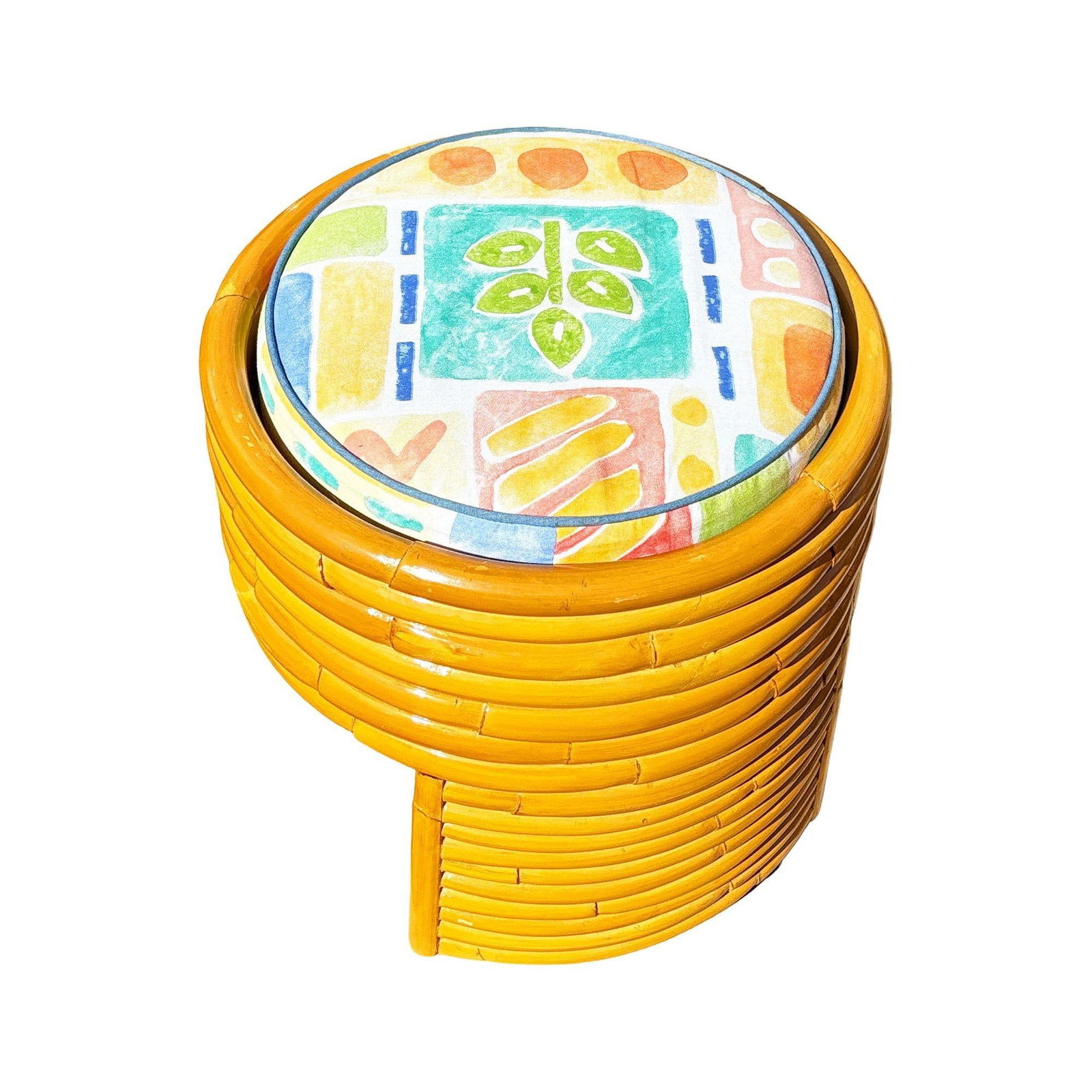 Restored Art Deco Frankl Style Stacked Rattan Vanity w/ Round Mirror & Stool - 16