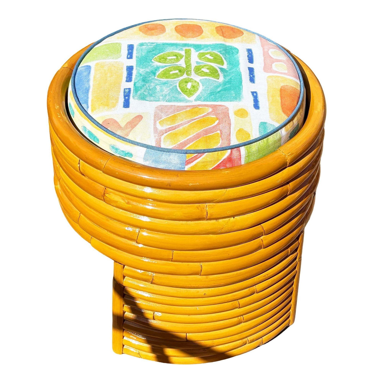 Restored Art Deco Frankl Style Stacked Rattan Vanity w/ Round Mirror & Stool - 4