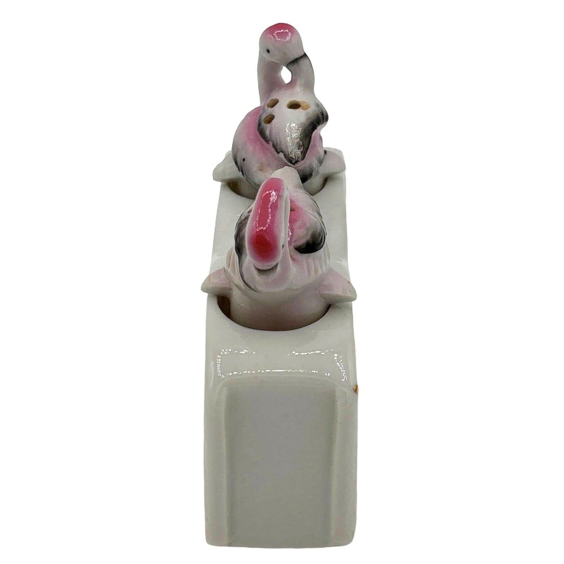 Mid-century Flamingo Ceramic Tabletop Salt & Pepper Shaker Set w/ Base - 15