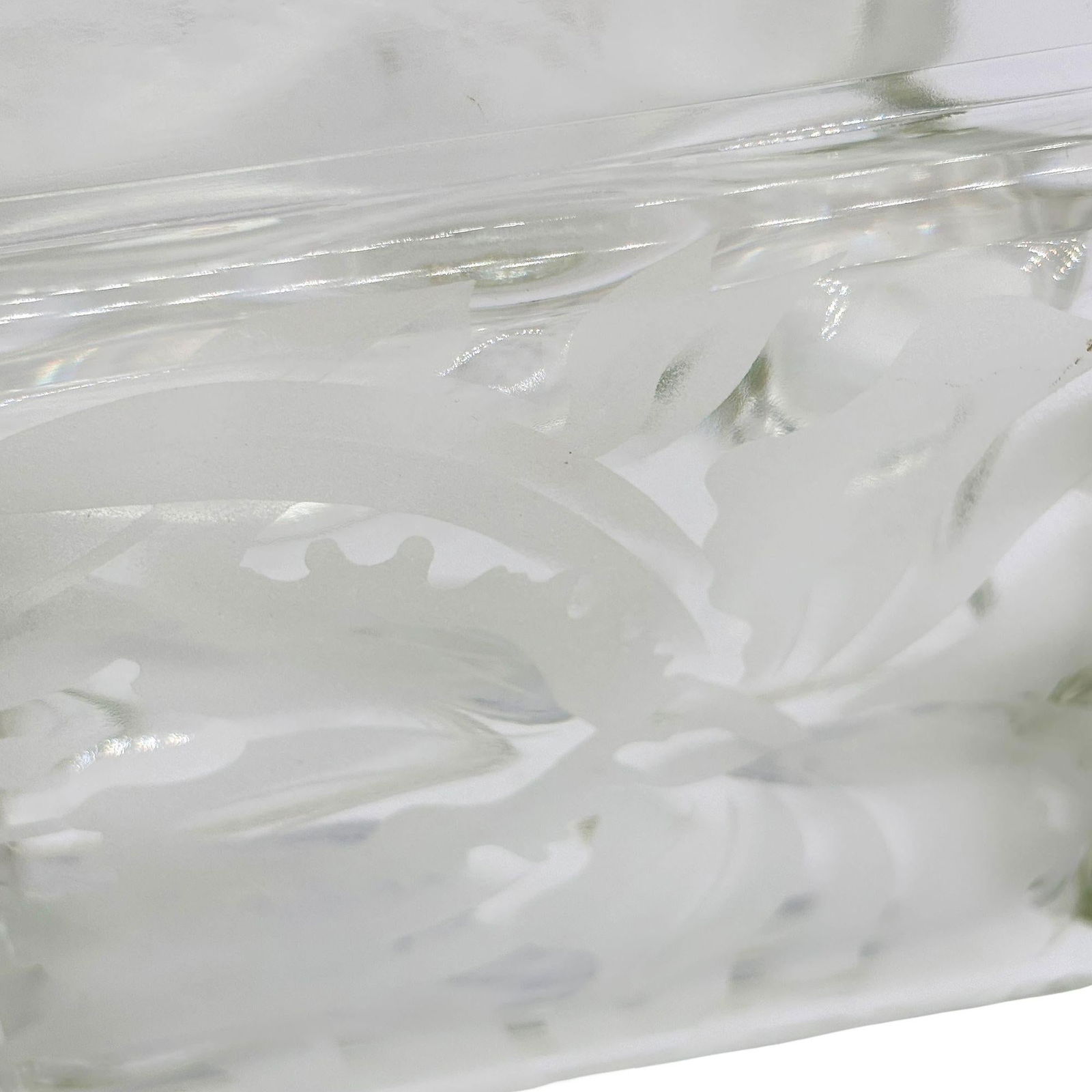 1970 Brutalist Postmodern Glass Block Table Vase w/ Acid Etched Hibiscus - 6