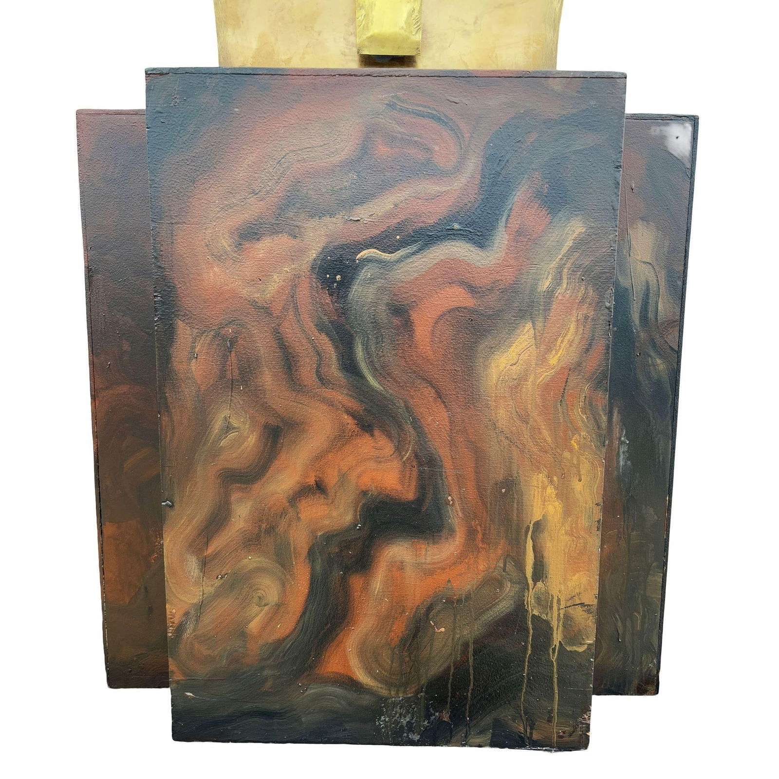 Grand Hollywood Art Deco Style Wood & Brass 9' Tall Torchiere Floor Lamp, Pair - 16