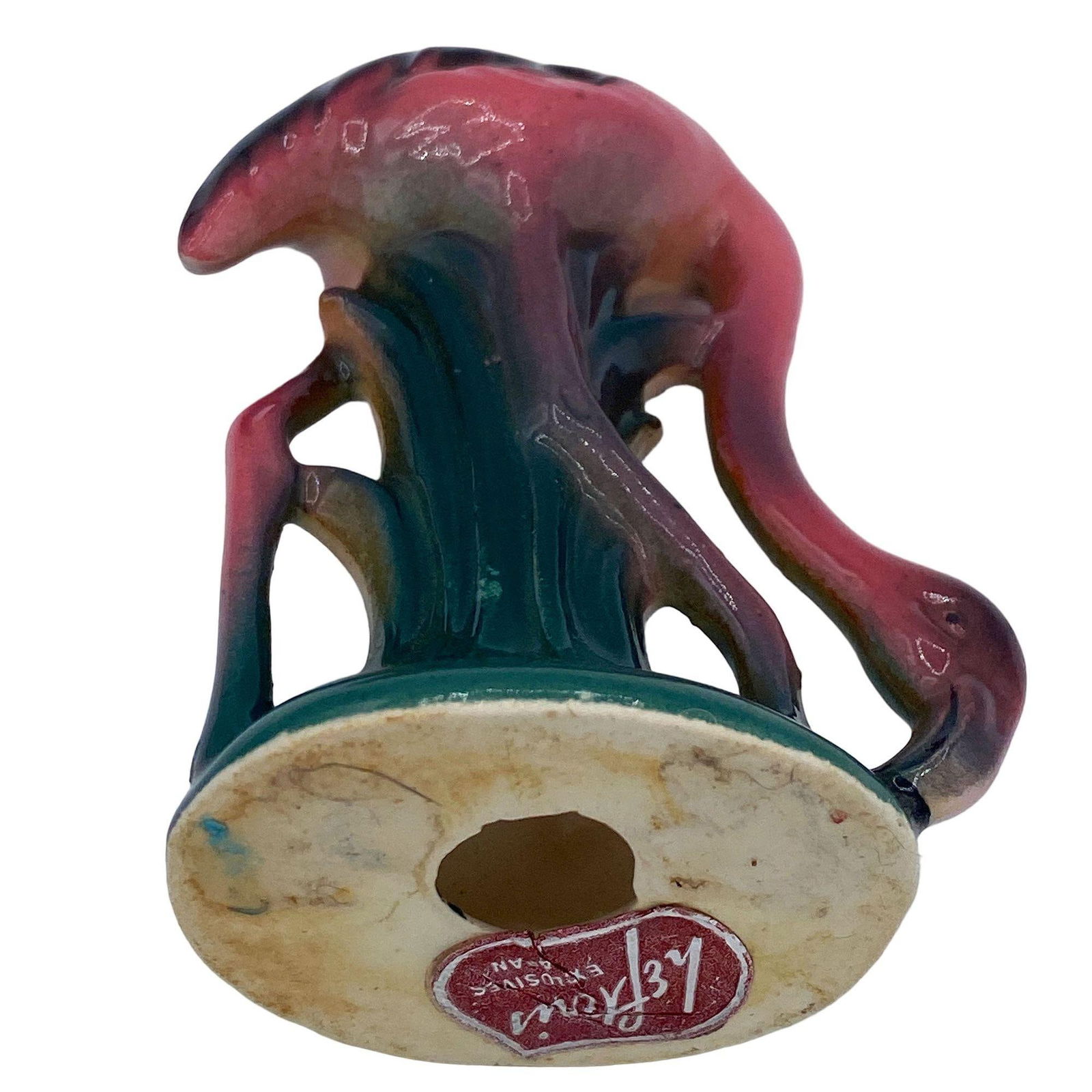 MCM Ceramic Miniature Pink Flamingo Tabletop Statue His & Hers Set By Leftons - 5